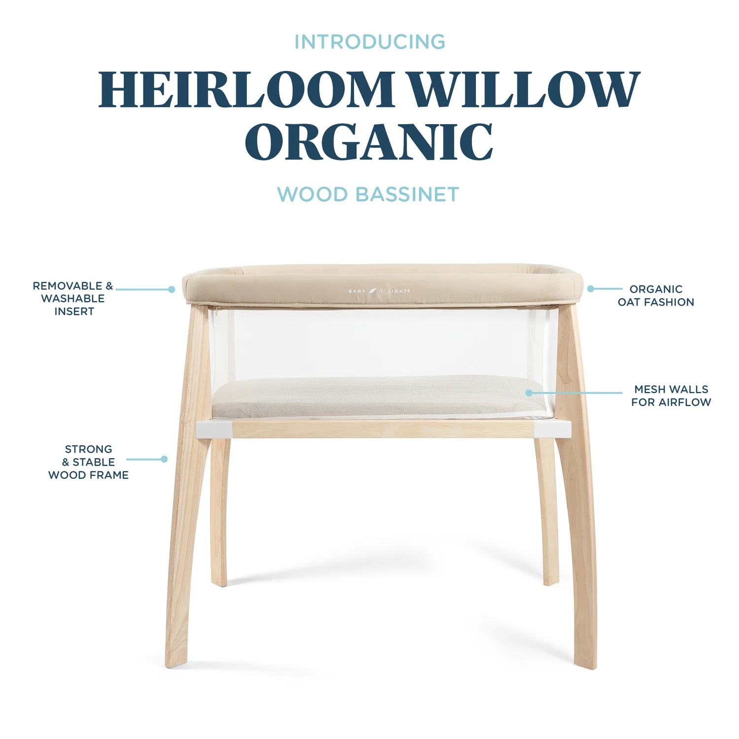 Baby Delight Heirloom Willow Wood Infant Bassinet, Organic Oat - Image 7