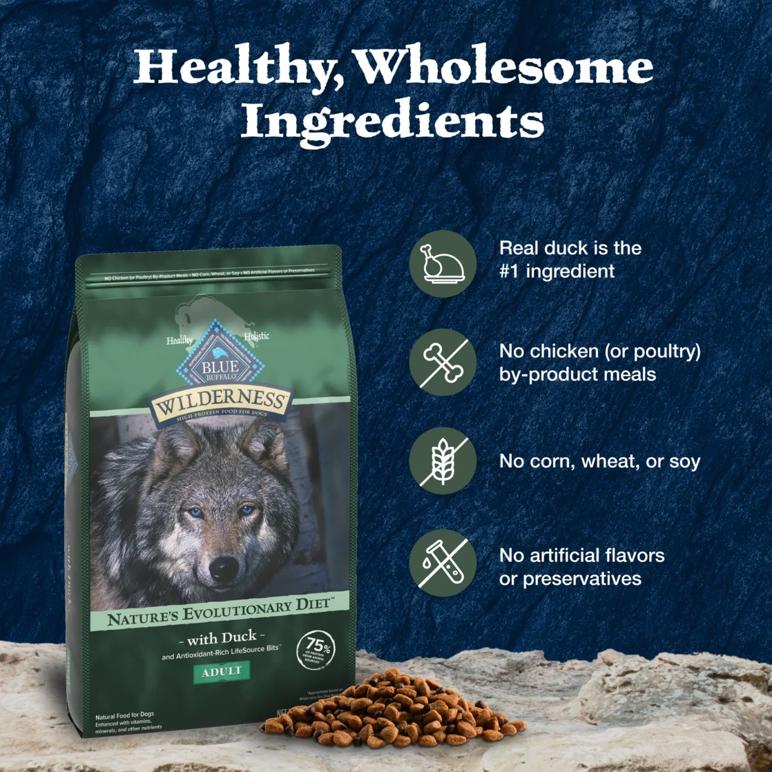 Blue Buffalo Wilderness Natural High-Protein Dry Food for Adult Dogs, Duck, 13-lb bag. - Image 2