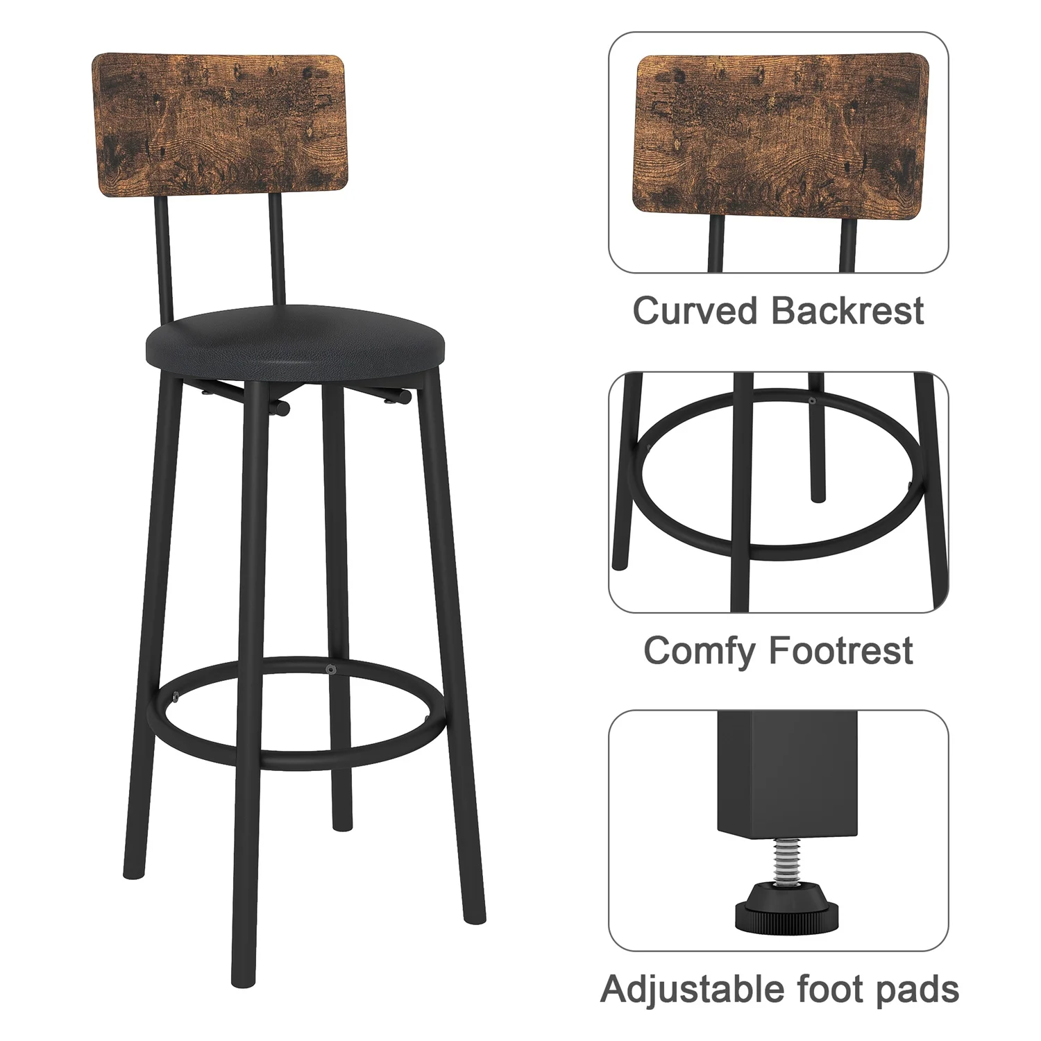 Hommoo 3-Piece Dining Round Table and Chairs Set, Industrial Bar Table Set Kitchen Table and 2 Stools on Breakfast Nook, Rustic Brown - Image 6