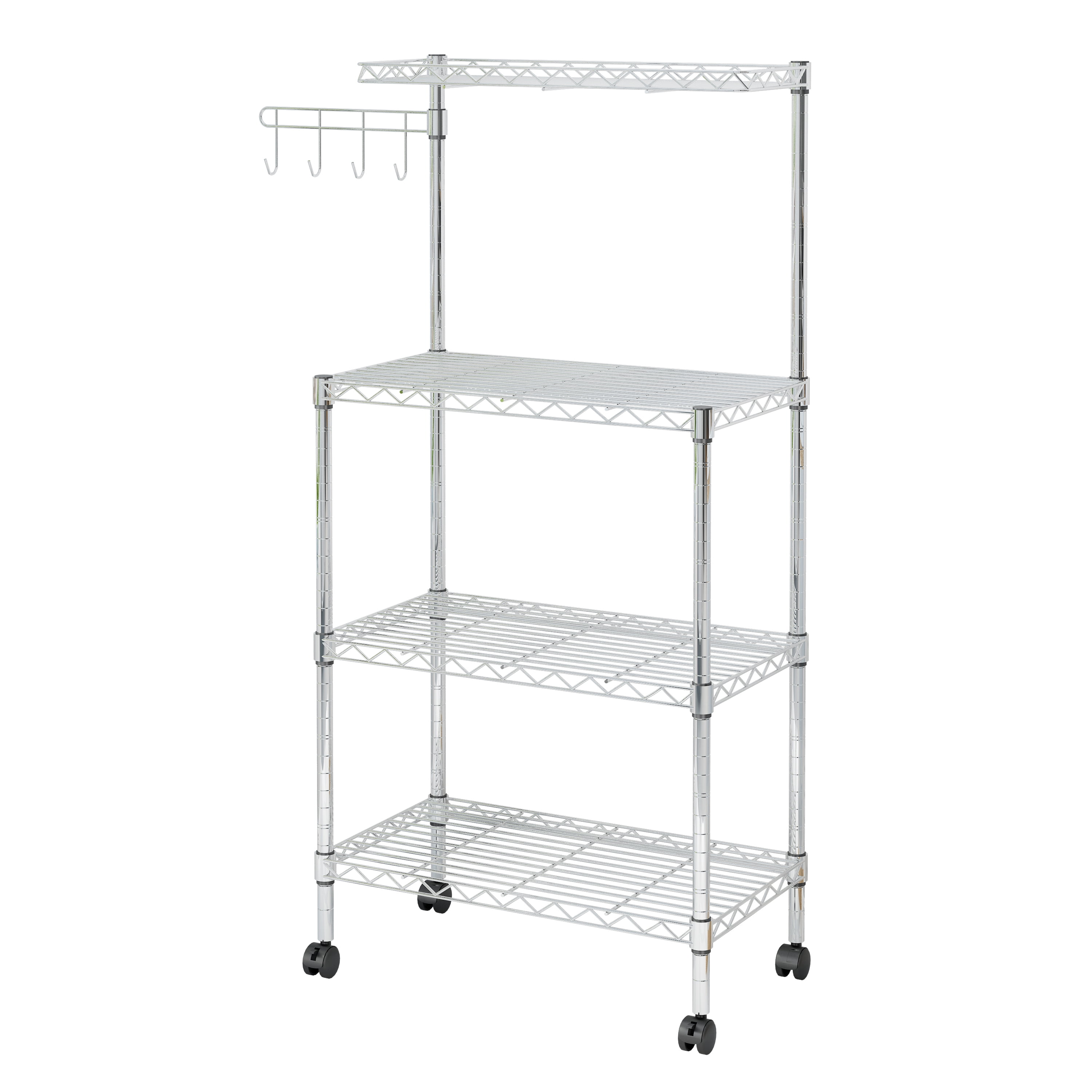 Zimtown 4-Tier Bakers Rack Kitchen Utility Cart Storage Rack Microwave Oven Stand with Hanging Hooks Chrome for Dining Room, Home, Silver - Image 3