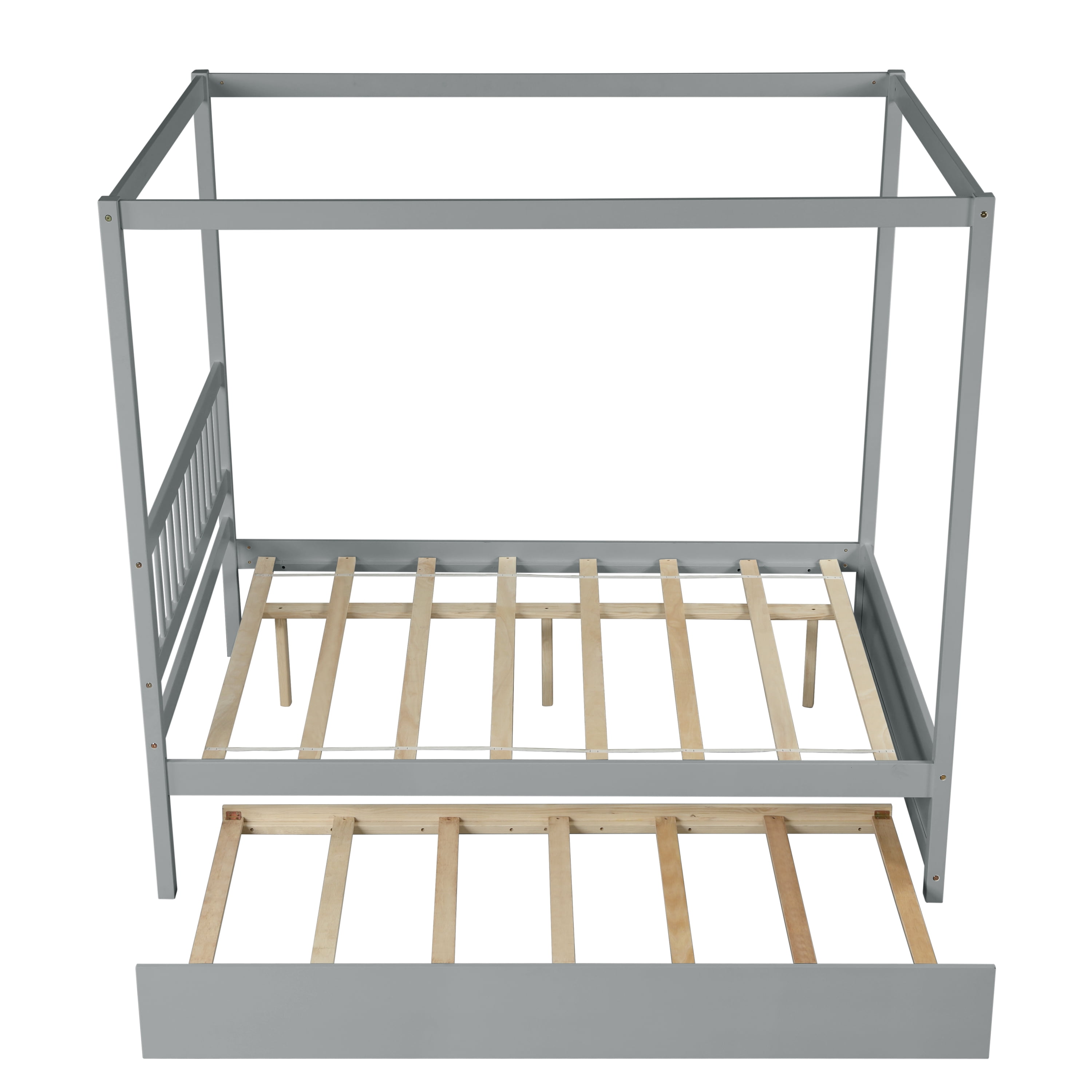 Miniyam Full Size Modern Canopy Bed with Trundle, Gray - Image 3