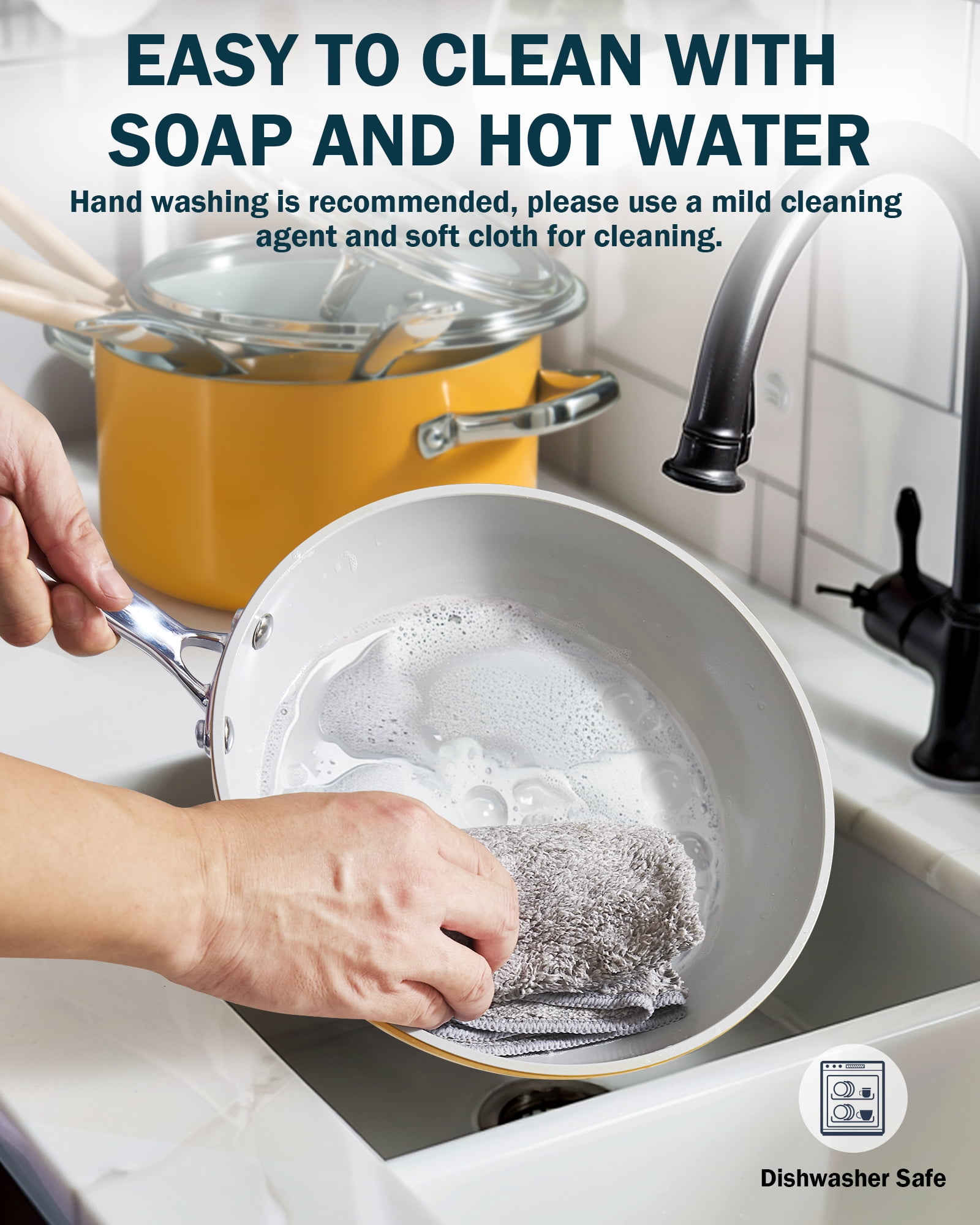 Cook N Home Pots and Pans Set Non Stick, 10-Piece Hard Anodized Nonstick Healthy Ceramic Cookware Set, Induction Cookware Cooking Set with Stay-Cool Handles, Nylon Kitchen Utensils, Oven Safe, Yellow - Image 4