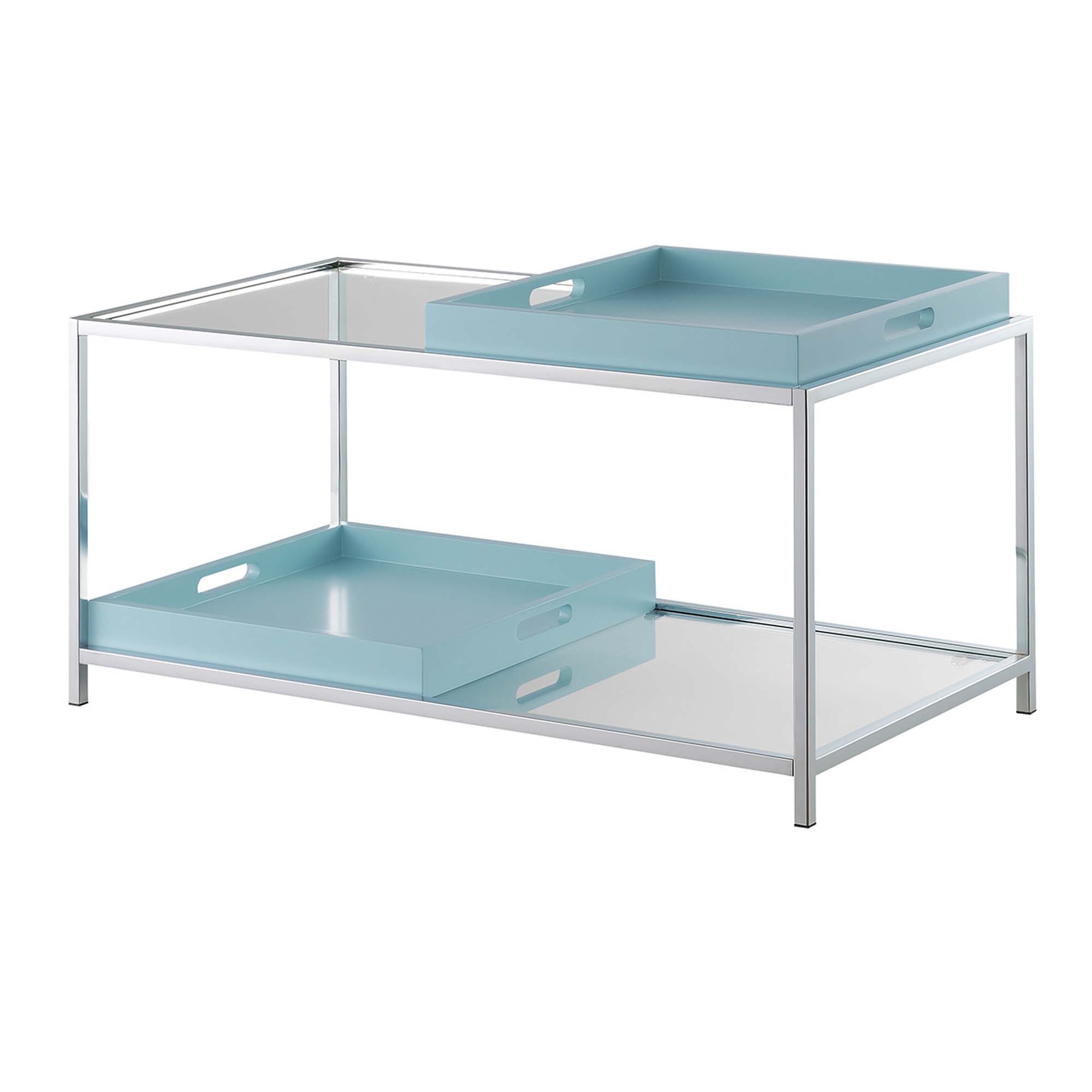 Convenience Concepts Palm Beach Coffee Table with Shelf and Removable Trays, Sea Foam Blue - Image 4