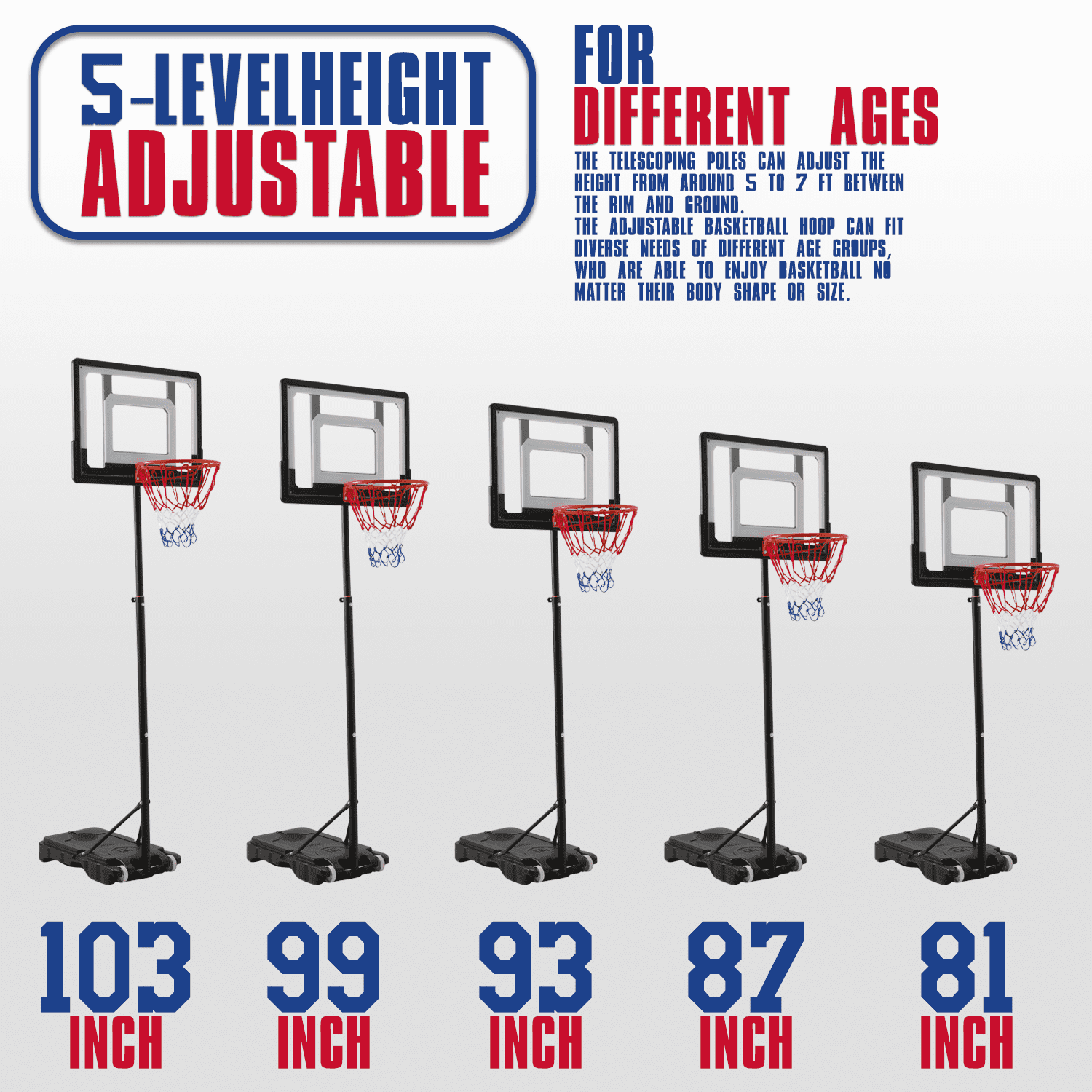 MoNiBloom Portable Basketball Hoop Goal 5ft - 7ft Adjustable with 33" Backboard Wheels Fillable Base, for Kids/Adults Indoor Outdoor, Birthday Gift, Black - Image 5