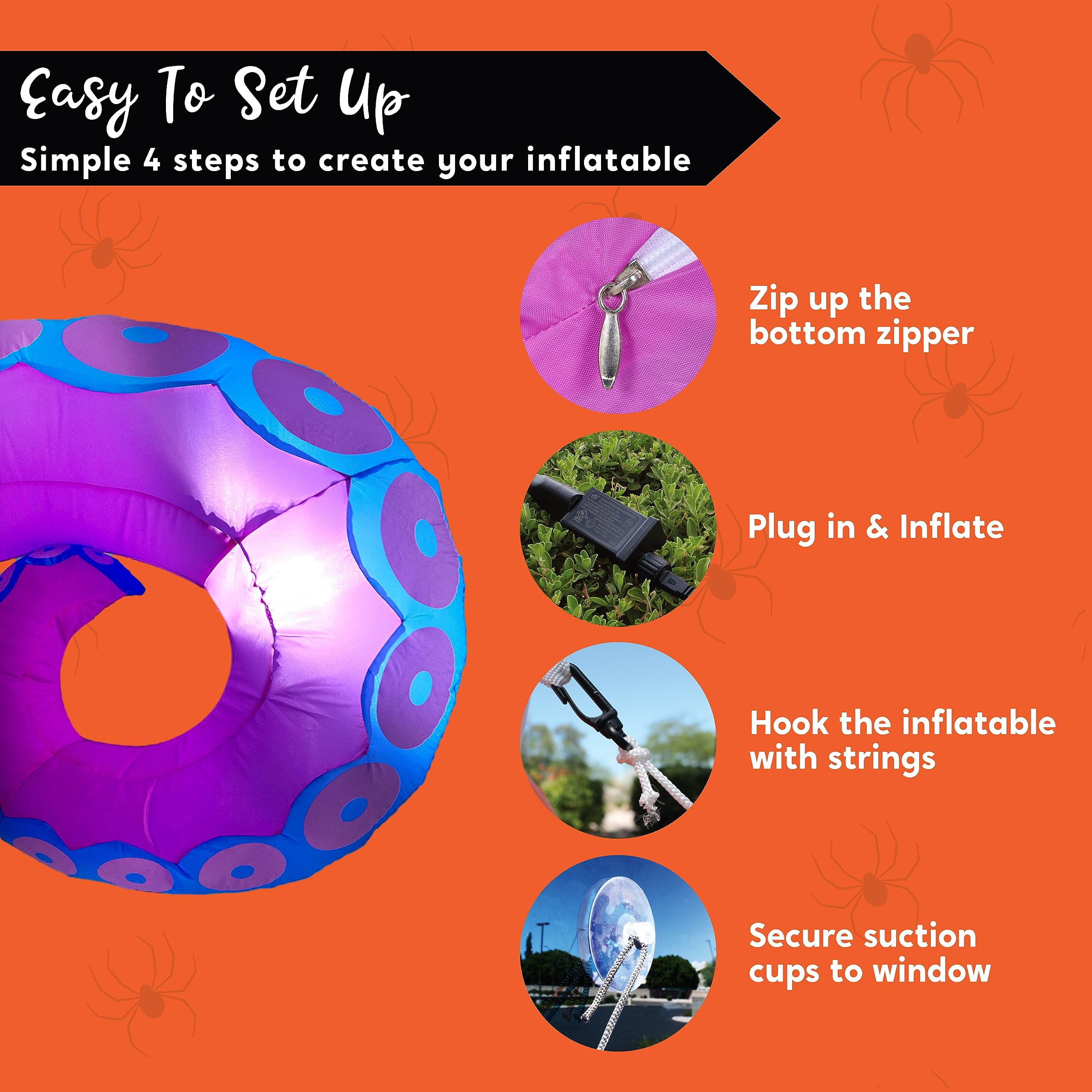 Joyfy Halloween Inflatable Octopus Tentacle Outdoor with Built-in LEDs,4.5,5,6 ft Window Inflatables Halloween Decorations Outdoor Blow Up Yard Lawn Decoration - Image 7