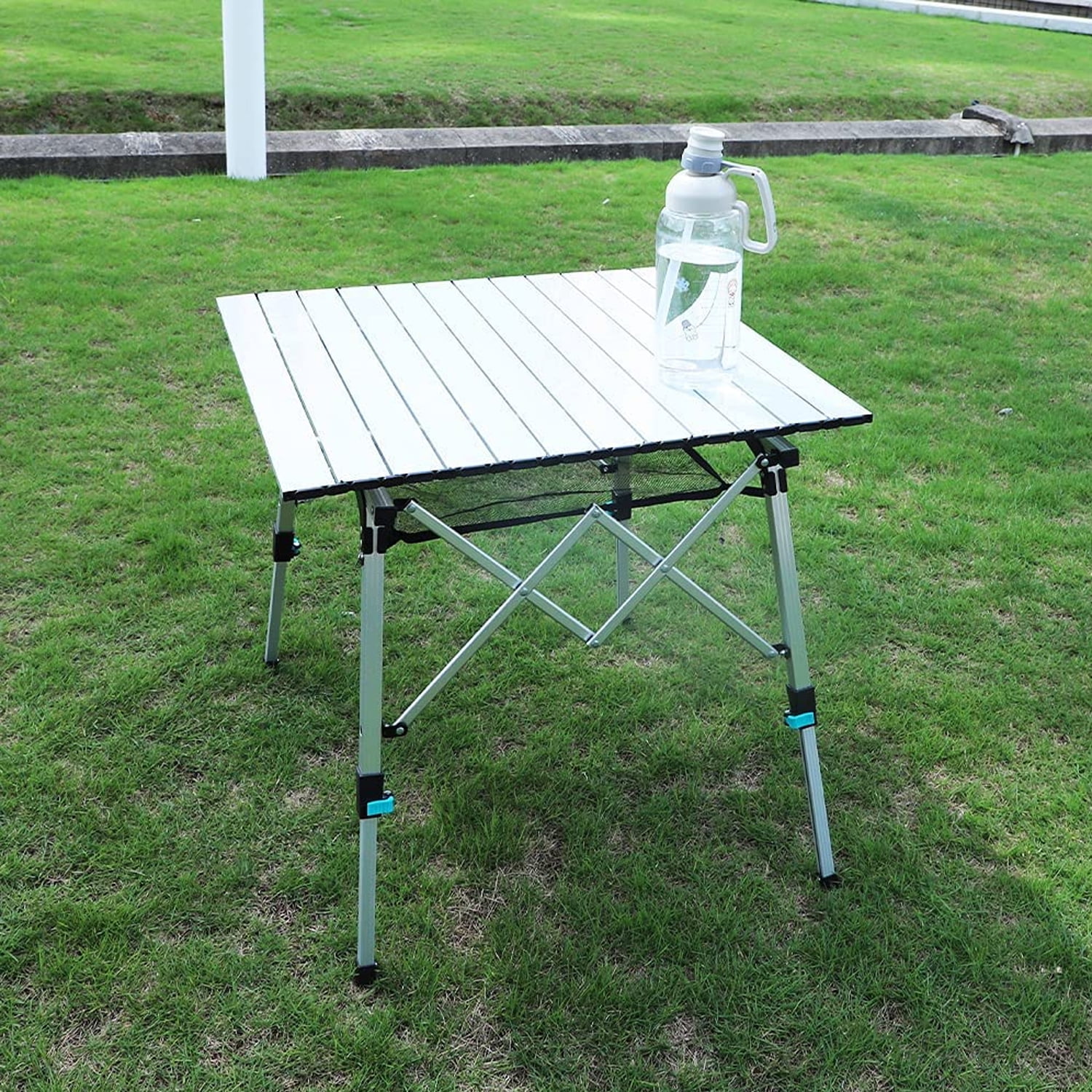 Zzbiqs Roll Top Camping Table with Aluminum Legs , Portable Folding Adjustable Height , 27.5Lx27.5Wx27.5H, Silver - Image 3