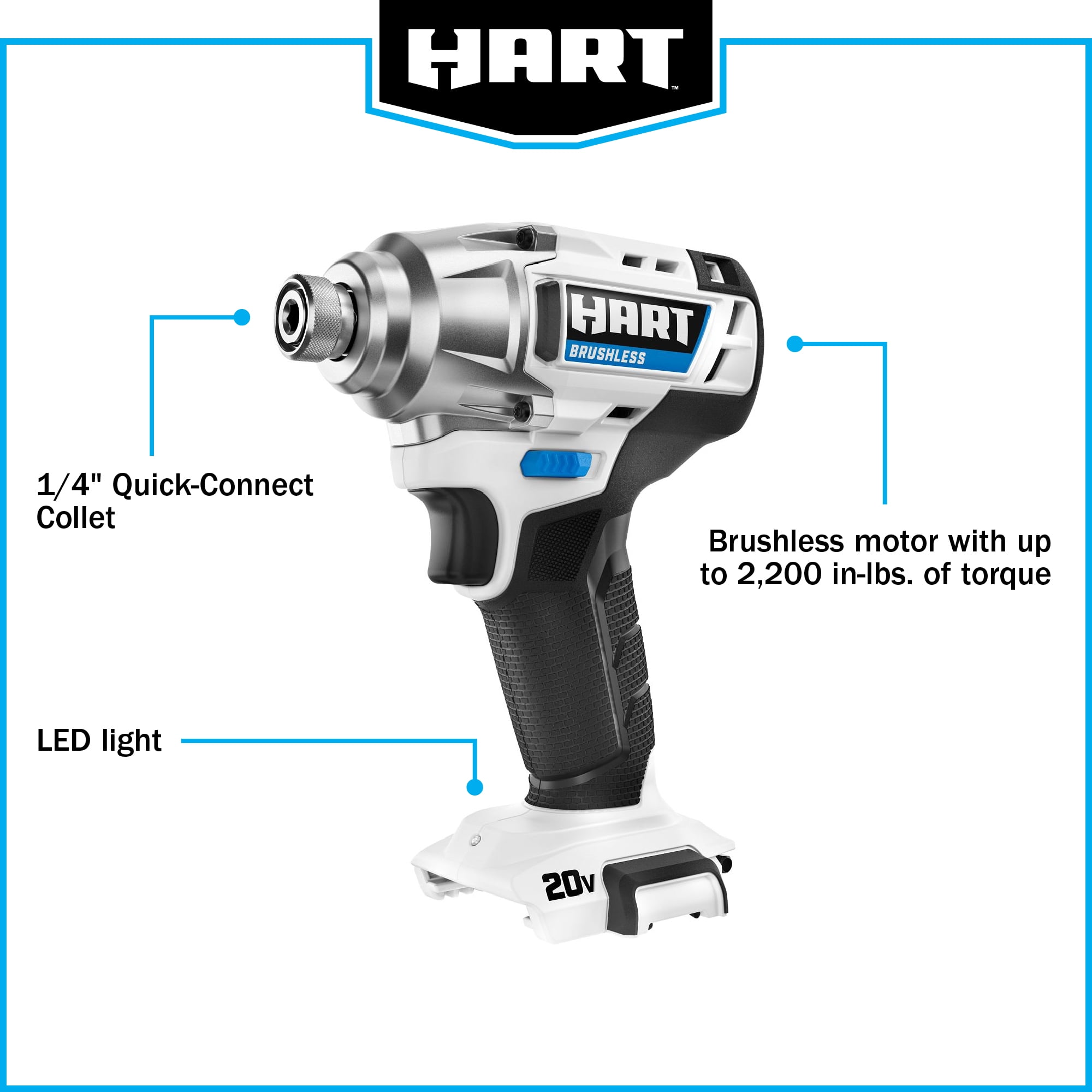 HART 20-Volt Cordless Brushless Impact Driver Kit, Gen 2, 1/4" Hex Collet - Image 10