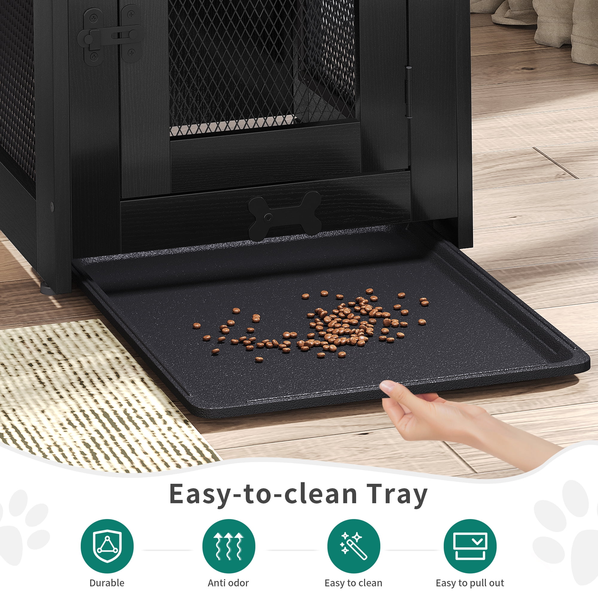 Dextrus Wooden Dog Kennel End Table with Dual USB Charger, Dog Crate Furniture, Drawer for Small Dogs Under 25 lbs Indoor Use, Black - Image 4