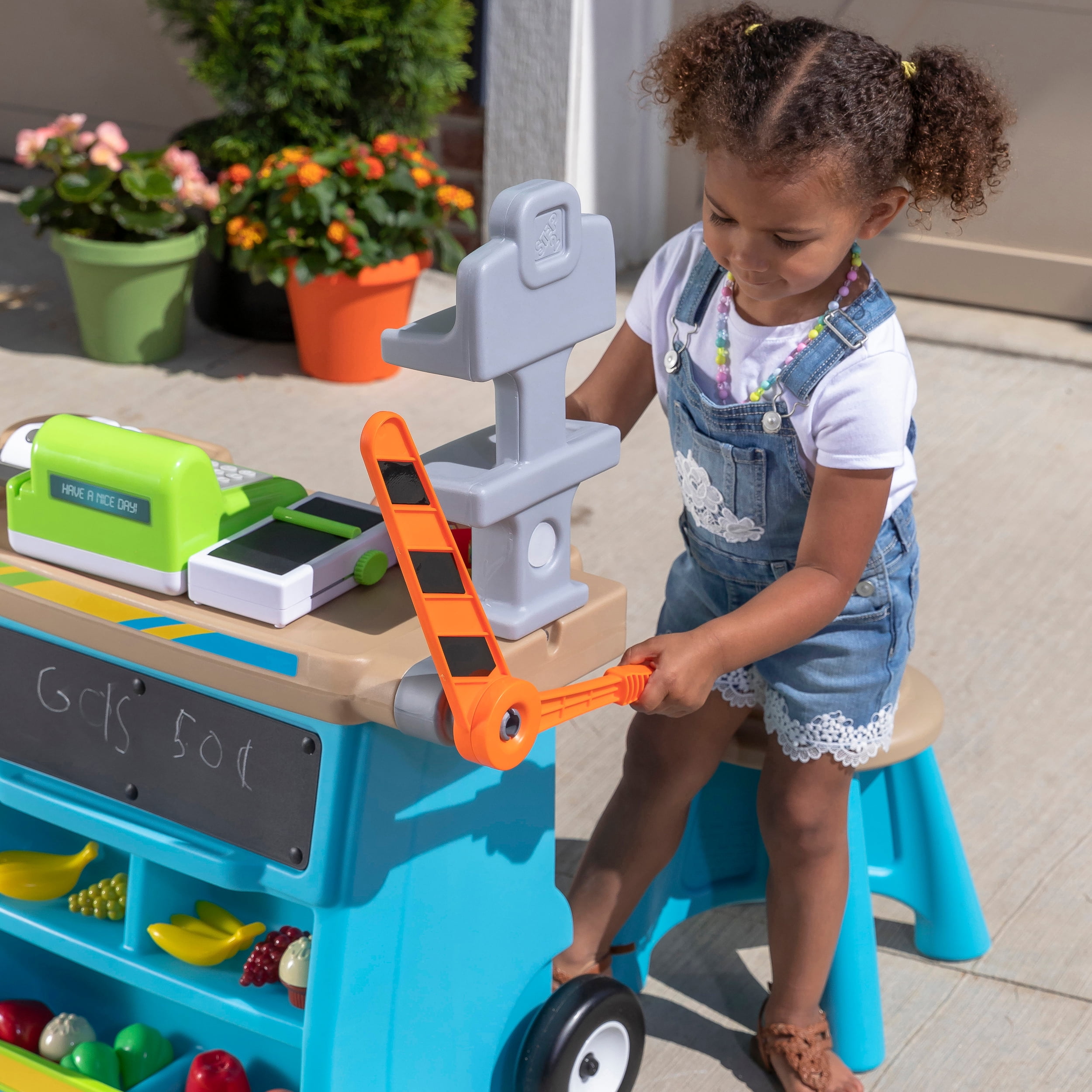 Step2 Stop & Go Market Blue Outdoor Playhouse and Kids Playset with Umbrella - Image 22