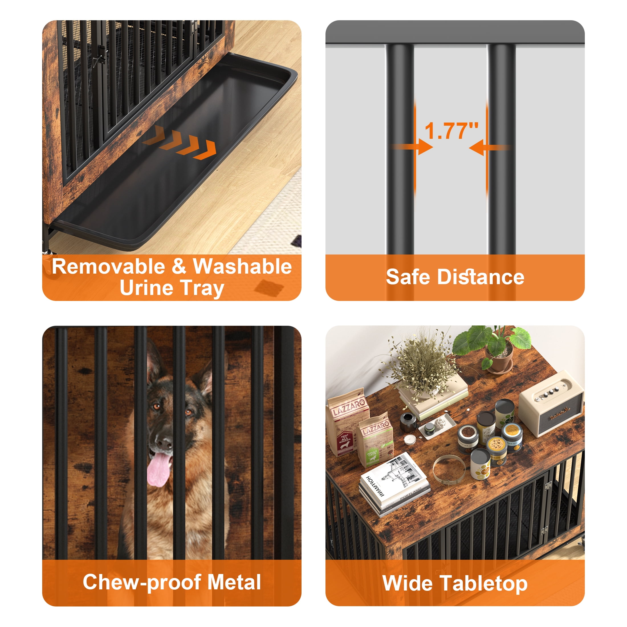 Monasem Wooden Dog Crate Furniture with Removable Tray,Heavy Duty Dog Kennels for Inside with 3 Door Wheeled for Medium to Large Dogs,38.6"L x 23.8"W x 27.4"H - Image 7