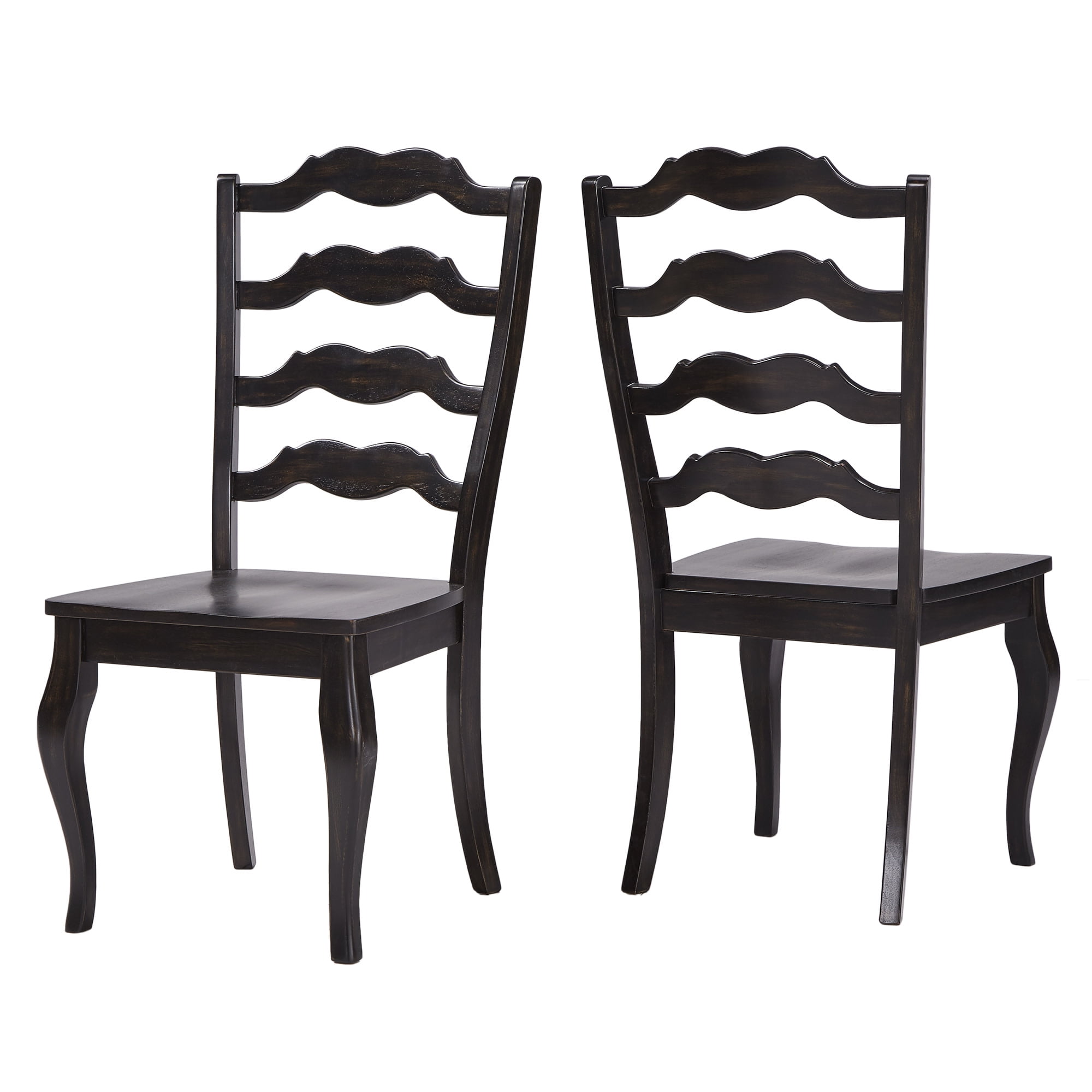 Weston Home Farmhouse French Ladder Back Wood Dining Chairs, Set of 2, Antique Black - Image 4