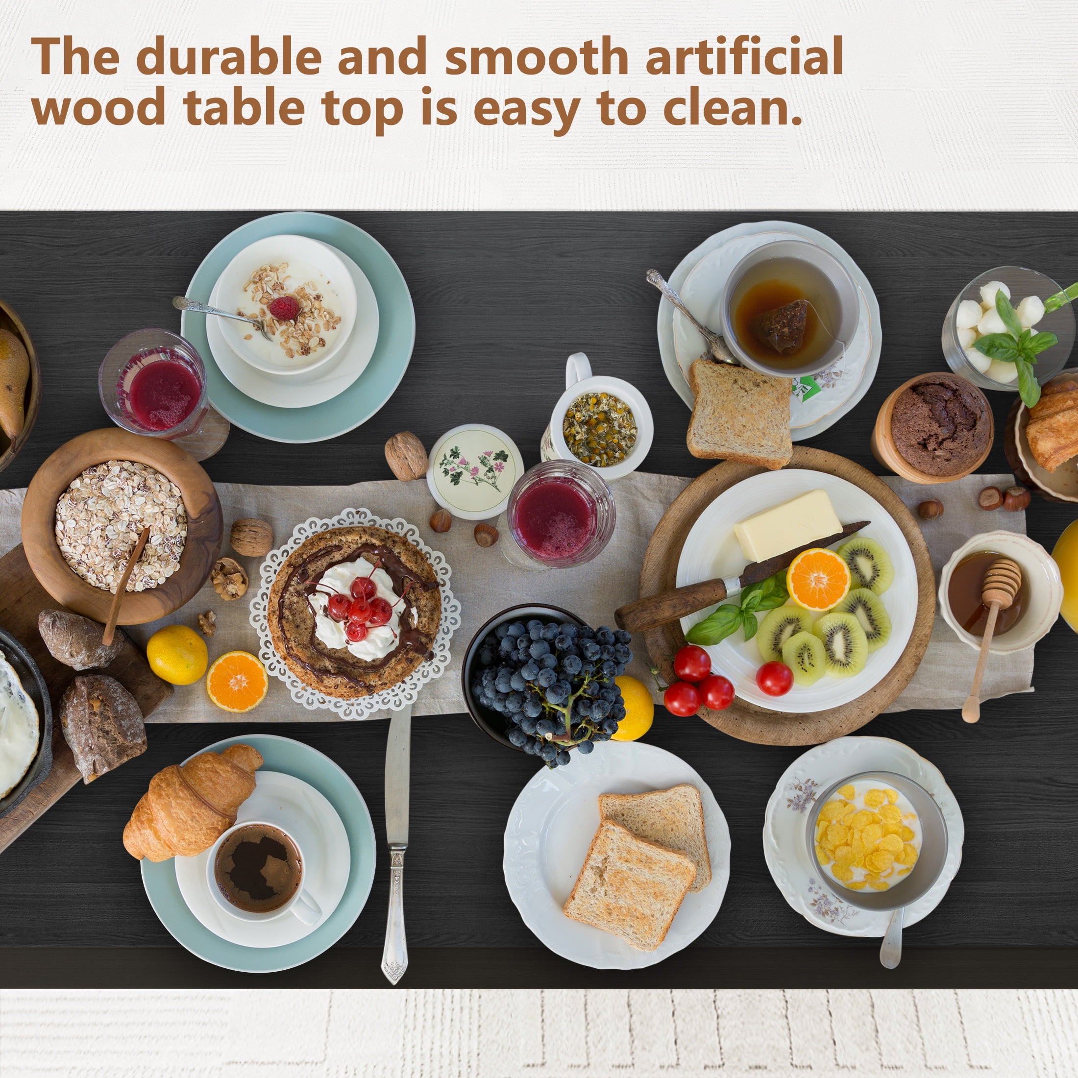 UHOMEPRO Dining Table Set for 4, 3-Piece Kitchen Table Set with 2 Benches, Modern Dining Room Table Set with Metal Frame, Breakfast Nook Furniture Set for Home Cafeteria Bar Dining Room, Black - Image 11