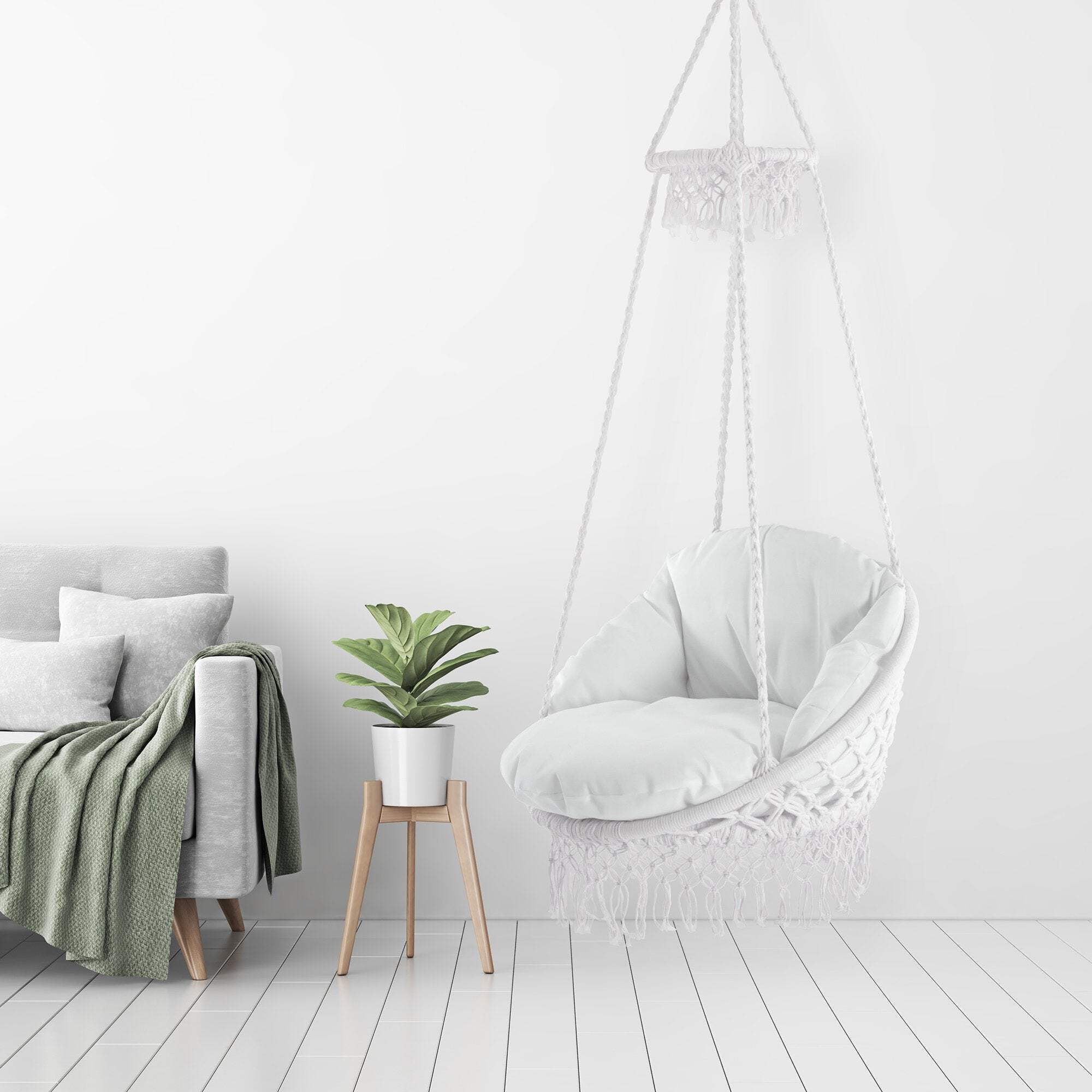 Deluxe Polyester Macrame Chair with Fringe - Image 2