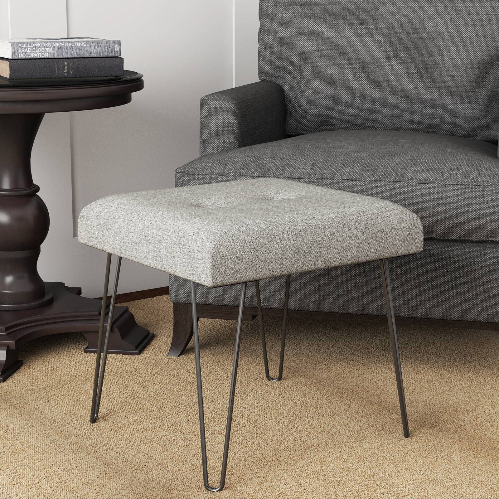 HomePop Mid Mod Square Stool Ottoman - Image 4