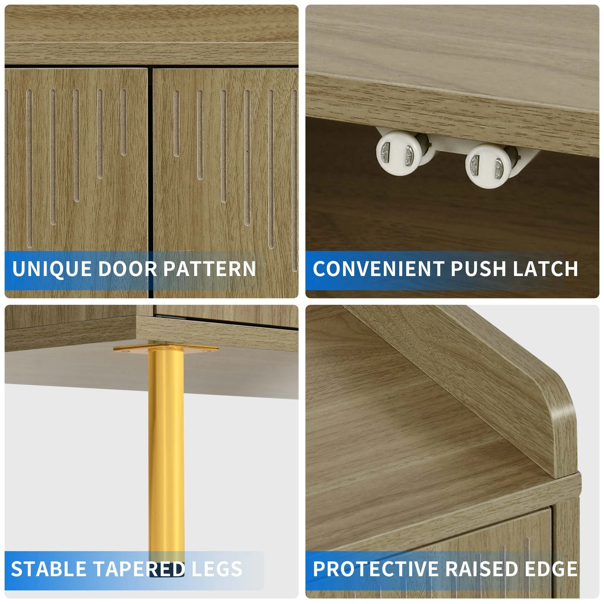 Uforic Storage Sideboard Cabinet Modern 4 Doors Kitchen Buffet Cabinet with Carved Design Doors Television Tables Entryway Cupboard Furniture with Gold Metal Legs,Brown - Image 2