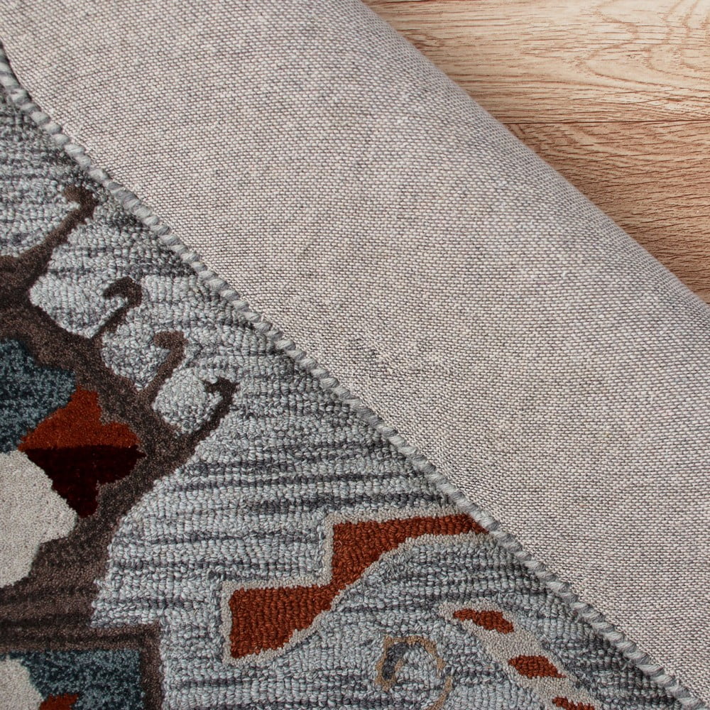 Ox Bay Talia 6' Octagon Terracotta/Gray Bordered Geometric Wool Indoor Area Rug - Image 3