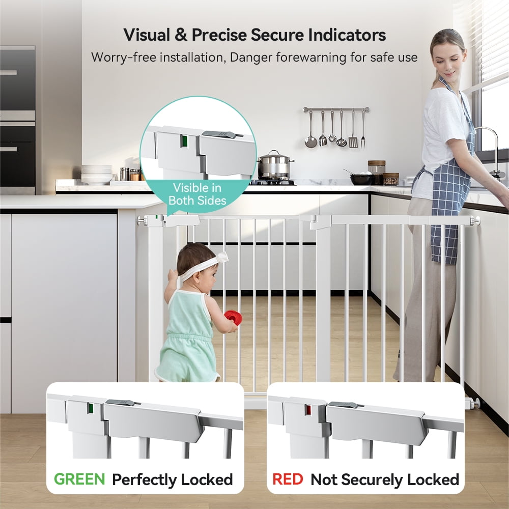 29.5-51.6'' Extra Wide Baby Gate, Caveen 30''H Safety Doorway Gates Pressure Mounted,White - Image 4