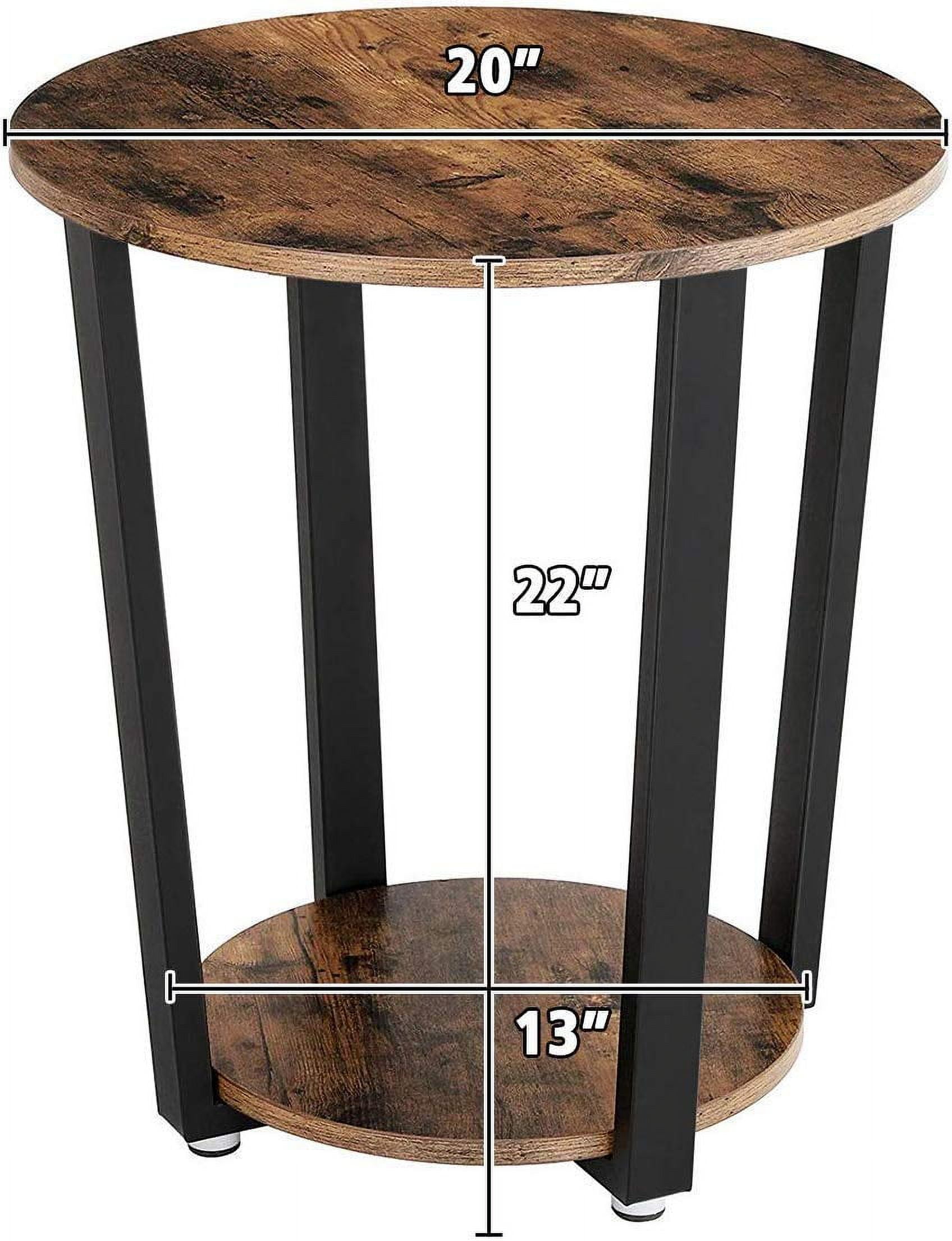 Small Round 2 Tier Wooden Side End Table for Small Spaces Bedroom Living Room Accent Tables Nightstand 22 Inch Height, Brown and Black Frame - Image 2