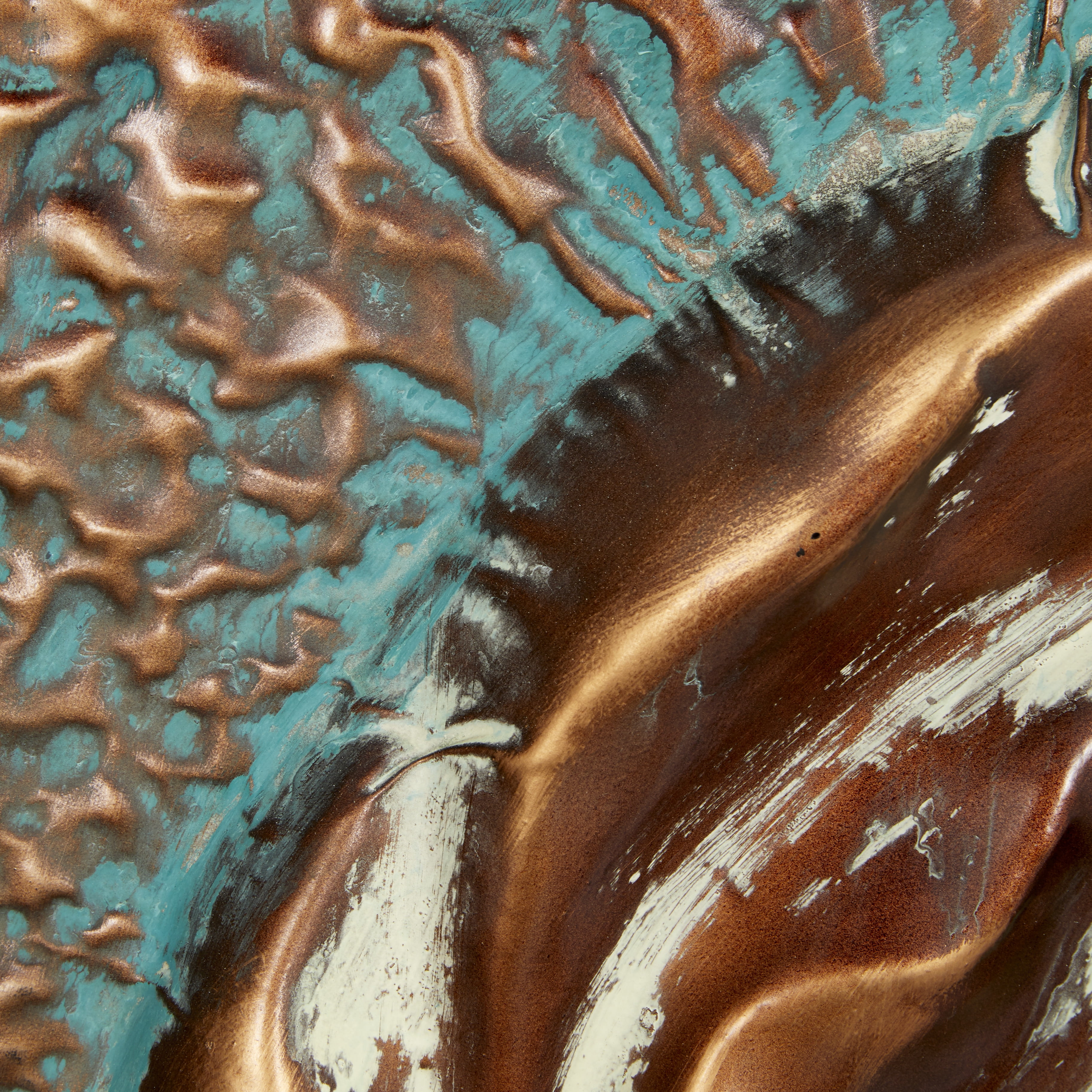 Decmode Large Square Aqua & Bronze Metal Rose Wall Decor in Natural Wood Frame, 41.5” x 41.5” - Image 3