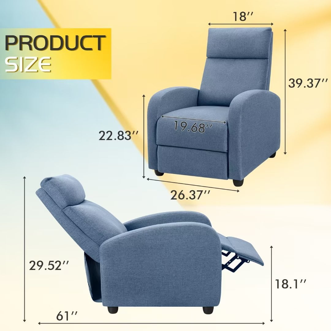 Vineego Recliner,Adjustable Home Theater Single Fabric Recliner with Thick Seat Cushion and Backrest Modern Living Room Recliners,Grey - Image 2