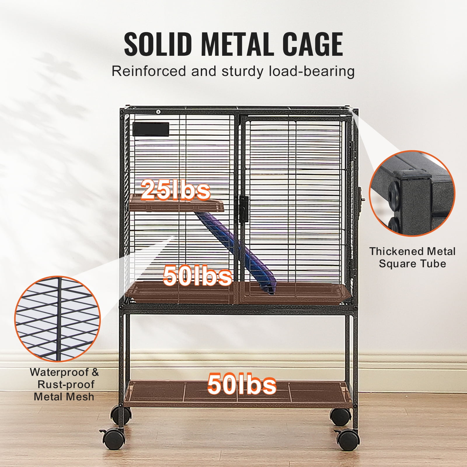 KFFKFF 64.6" Metal Cage on Wheels, Spacious 4-Level Habitat for Small Pets, Includes Ramps & Tray, Simple Assembly, Ideal for Ferrets, Rats, Guinea Pigs, Chinchillas, Squirrels, Hedgehogs, Bunnies - Image 2