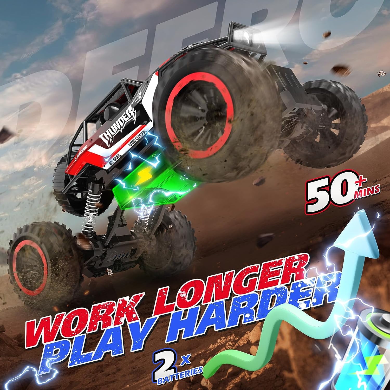 1:12 RC Cars 4WD off Road 2.4Ghz RC Monster Truck with Metal Shell and Light, Remote Control Car Crawler for Adult and Kid, 2 Batteries, Red - Image 7