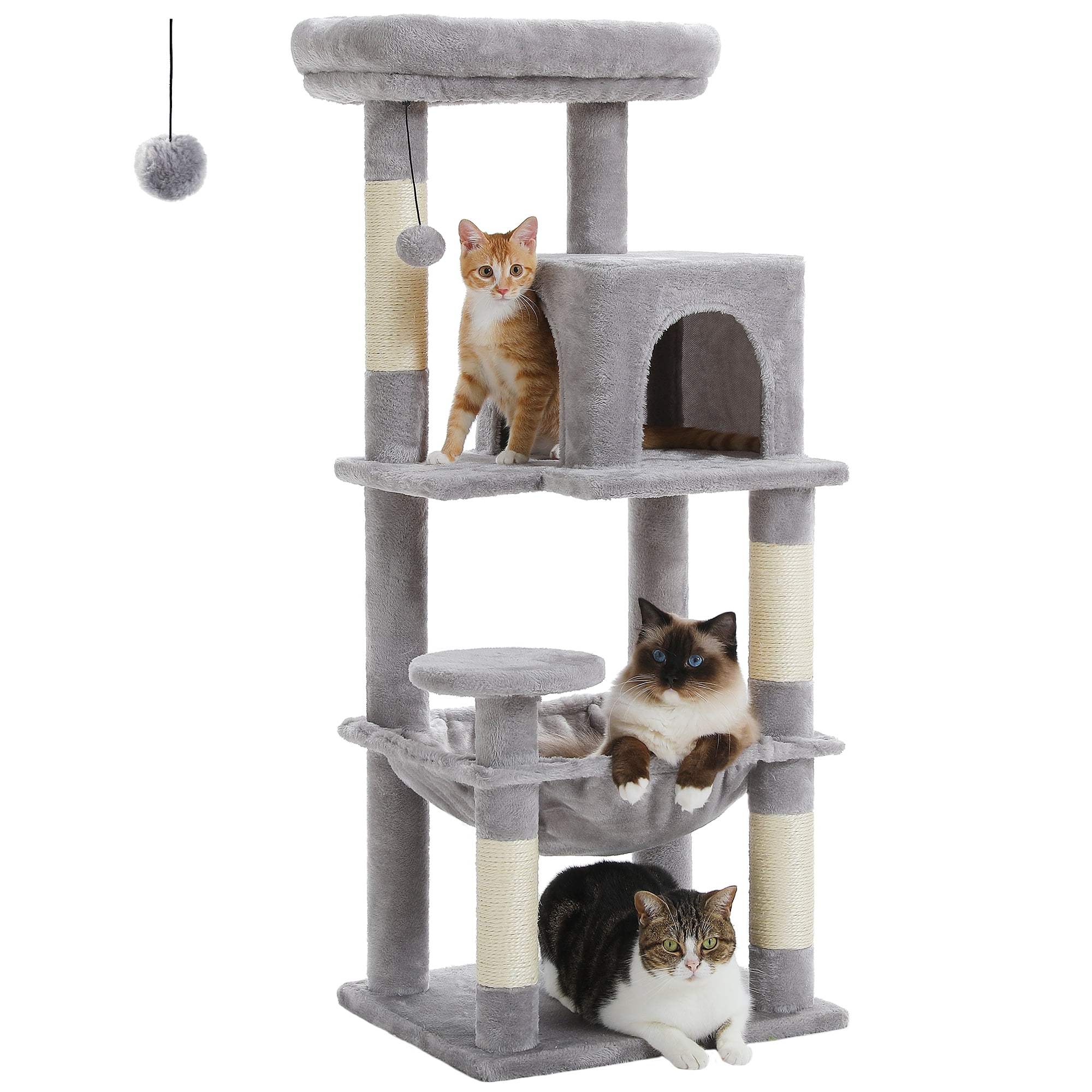 PEQULTI 45.7" Multi-Level Cat Tree Large Cat Tower Indoor with Condo and Hommock Light Gray - Image 4
