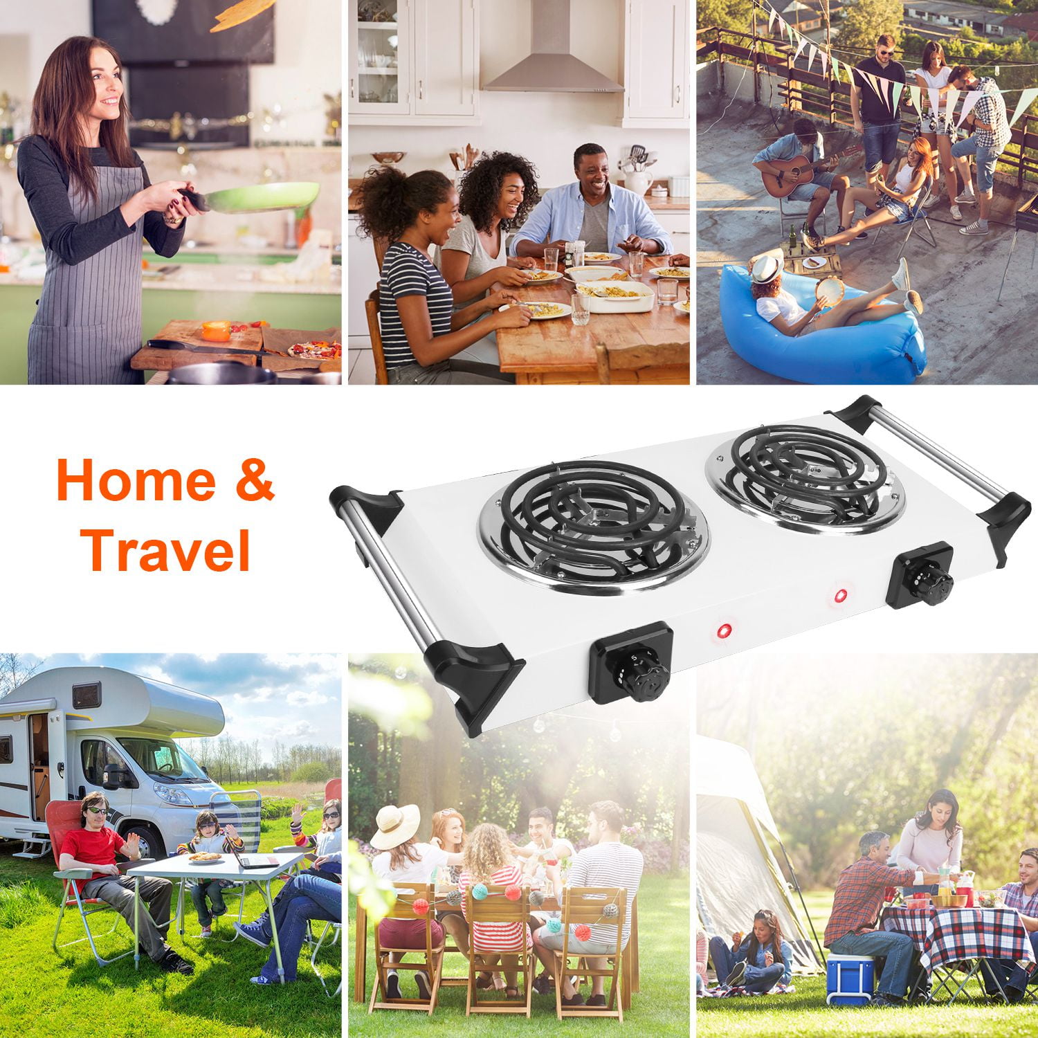 2000W Electric Dual Burner TeqHome Portable Electric Stove Countertop Hot Plate with 5 Temperature Adjustments Handles for Dorms Small Apartments RV Black - Image 6