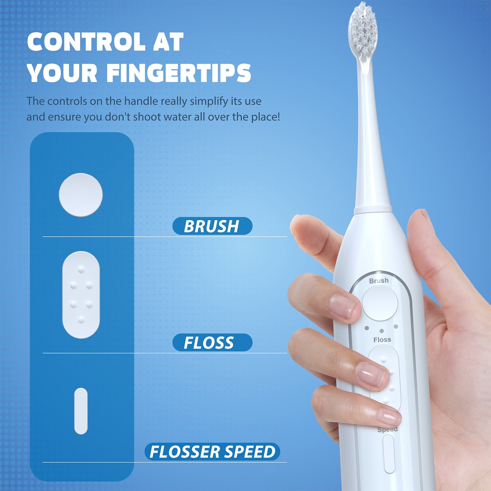 Electric Toothbrush with Water Flosser Combo - Professional USB Rechargeable Flossing Toothbrush - 3 Modes & 5 Pulse & 500ml/16.9oz Capacity - Brush and Floss at The Same time - Image 3