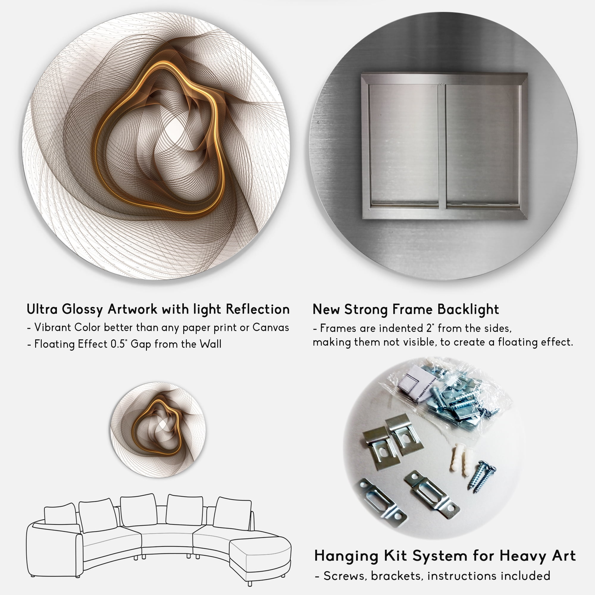 Designart 'Brown Abstract Fractal Flower' Floral Circle Metal Wall Art - Image 4