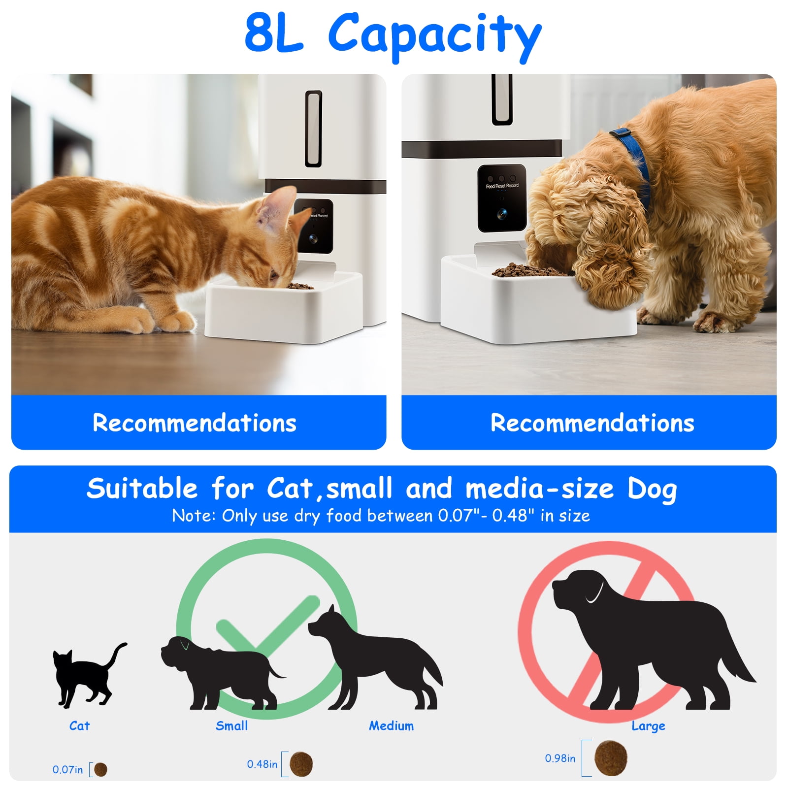 Tovendor Automatic Pet Feeder with 1080P Camera, 8L Large Food Dispenser for pet and dog, 5G WiFi Connect 2-Way Audio APP Control Pet Timer Feeder - Image 2
