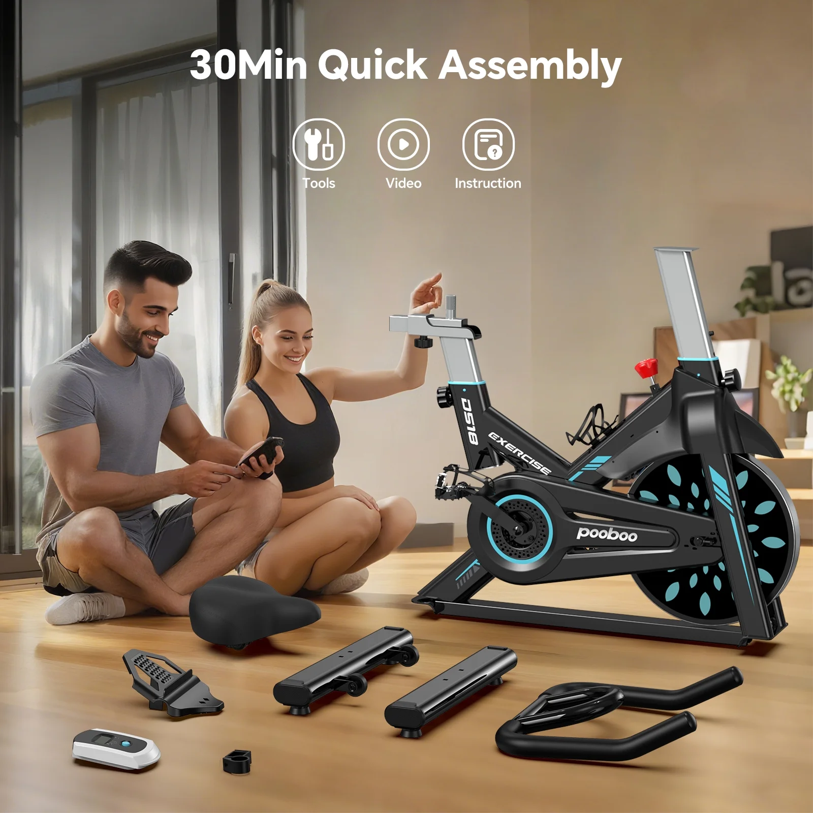 Pooboo Professional Indoor Cycling Bike Stationary Exercise Bikes Home Cardio Workout Bicycle Machine 350lb Flywheel Weight 40lbs - Image 4