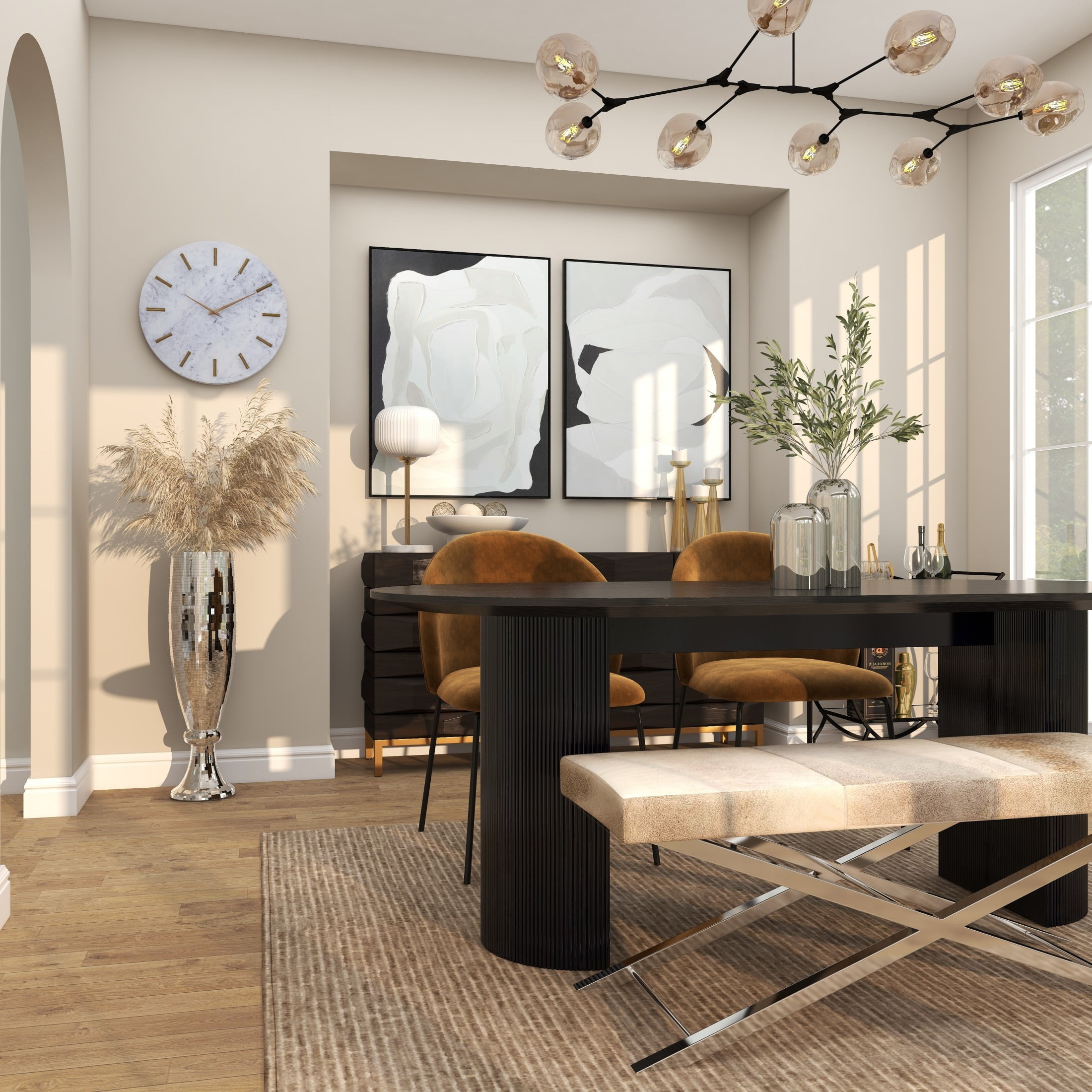 DecMode 33" Tall Champagne Flute Shape Silver Polystone Vase with Mosaic Mirror Inlay - Image 6