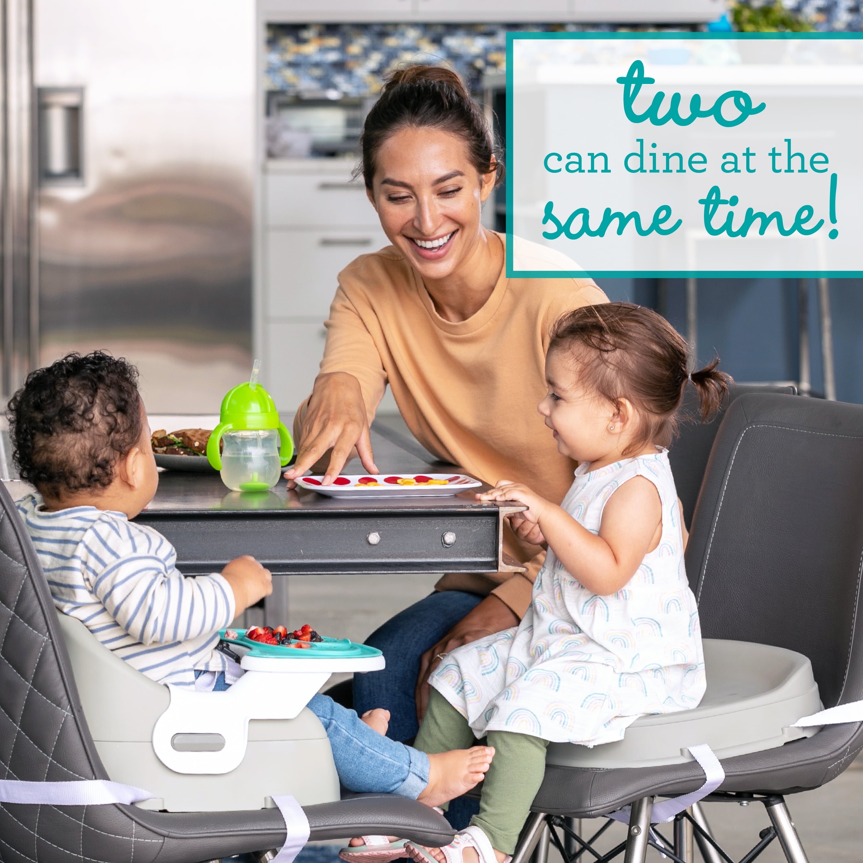 Infantino Grow-with-Me 4-in-1 Two-Can-Dine Deluxe Feeding Booster Seat for Infants, Unisex, Teal - Image 3