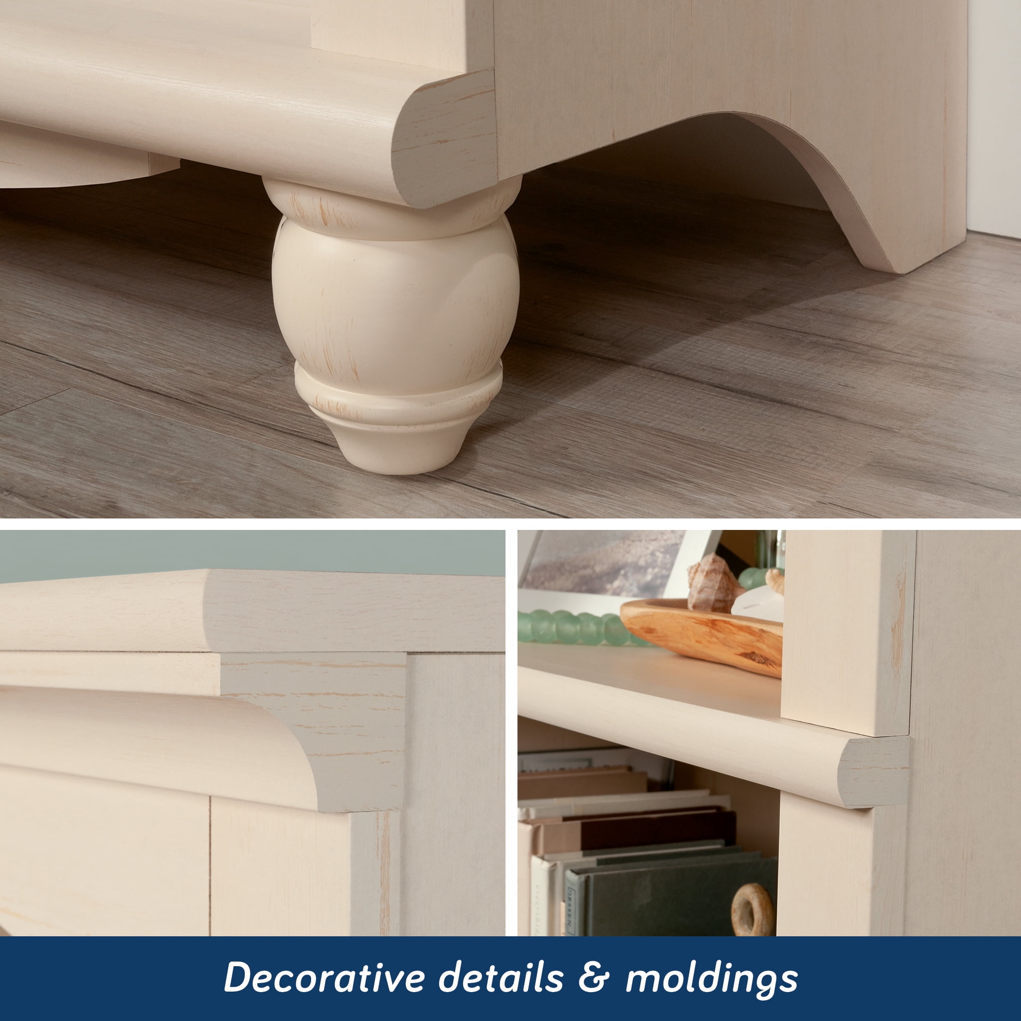 Sauder Harbor View 5 Shelf Bookcase, Antiqued White Finish - Image 9