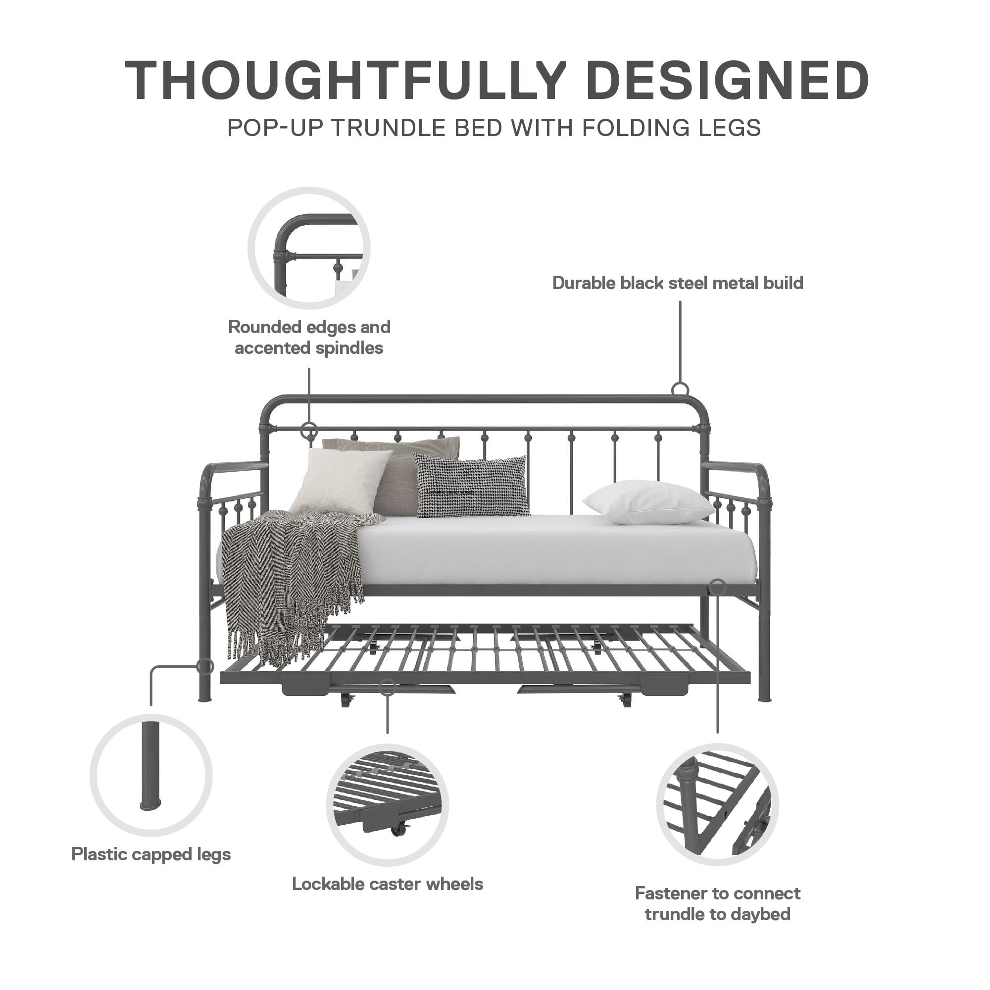 DHP Locky Metal Daybed with Pop Up Trundle Bed, Twin over Twin, Gunmetal Gray - Image 19