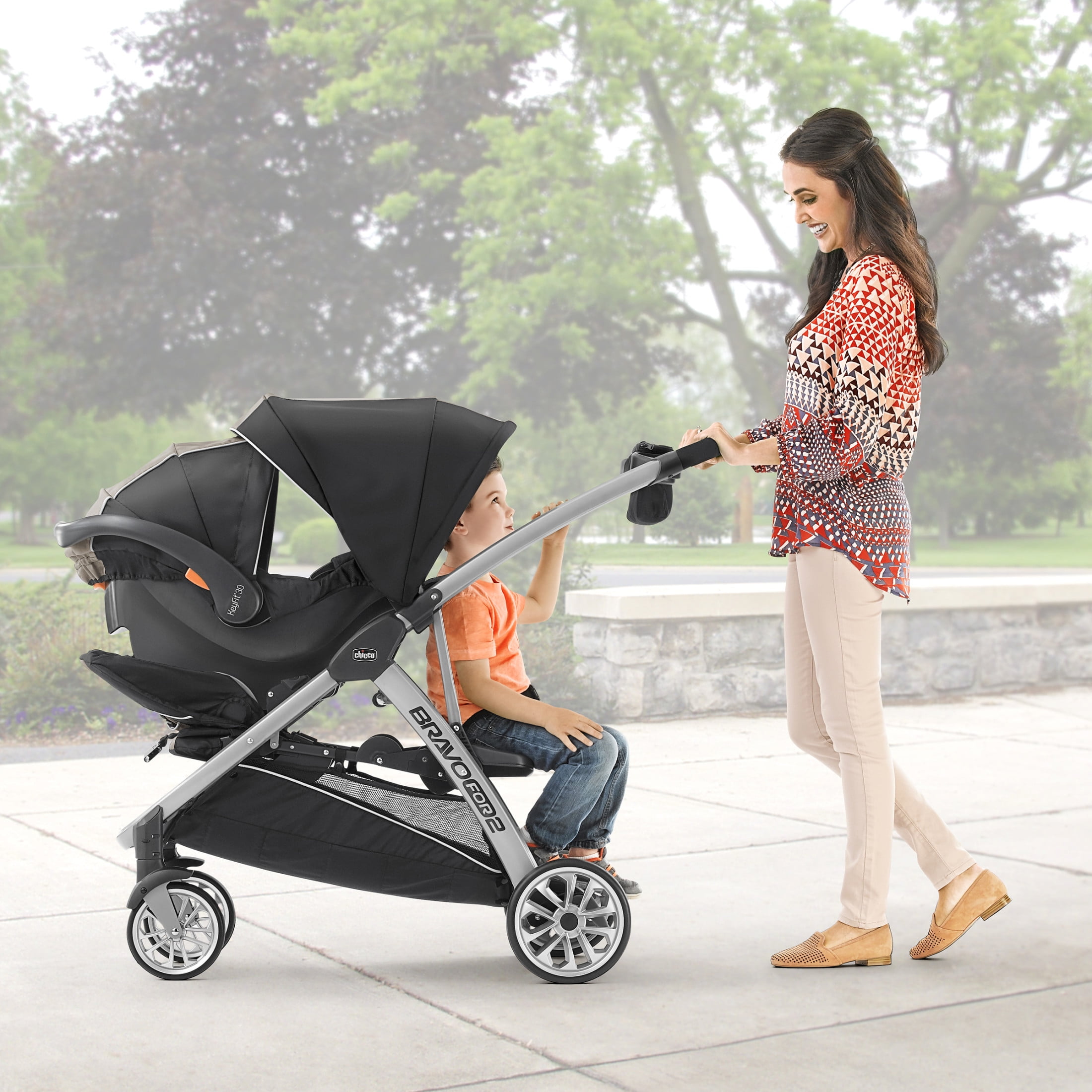 Chicco BravoFor2 Standing/Sitting Double Stroller - Iron (Black/Grey), New - Image 9