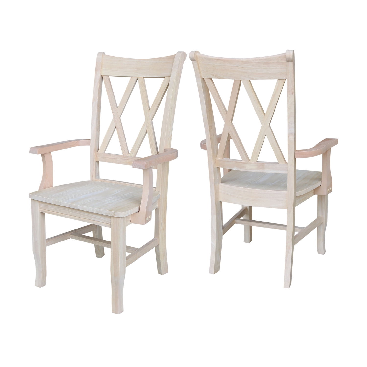 International Concepts Solid Wood Double X-Back Chair with Arms Ready to Finish - Image 11