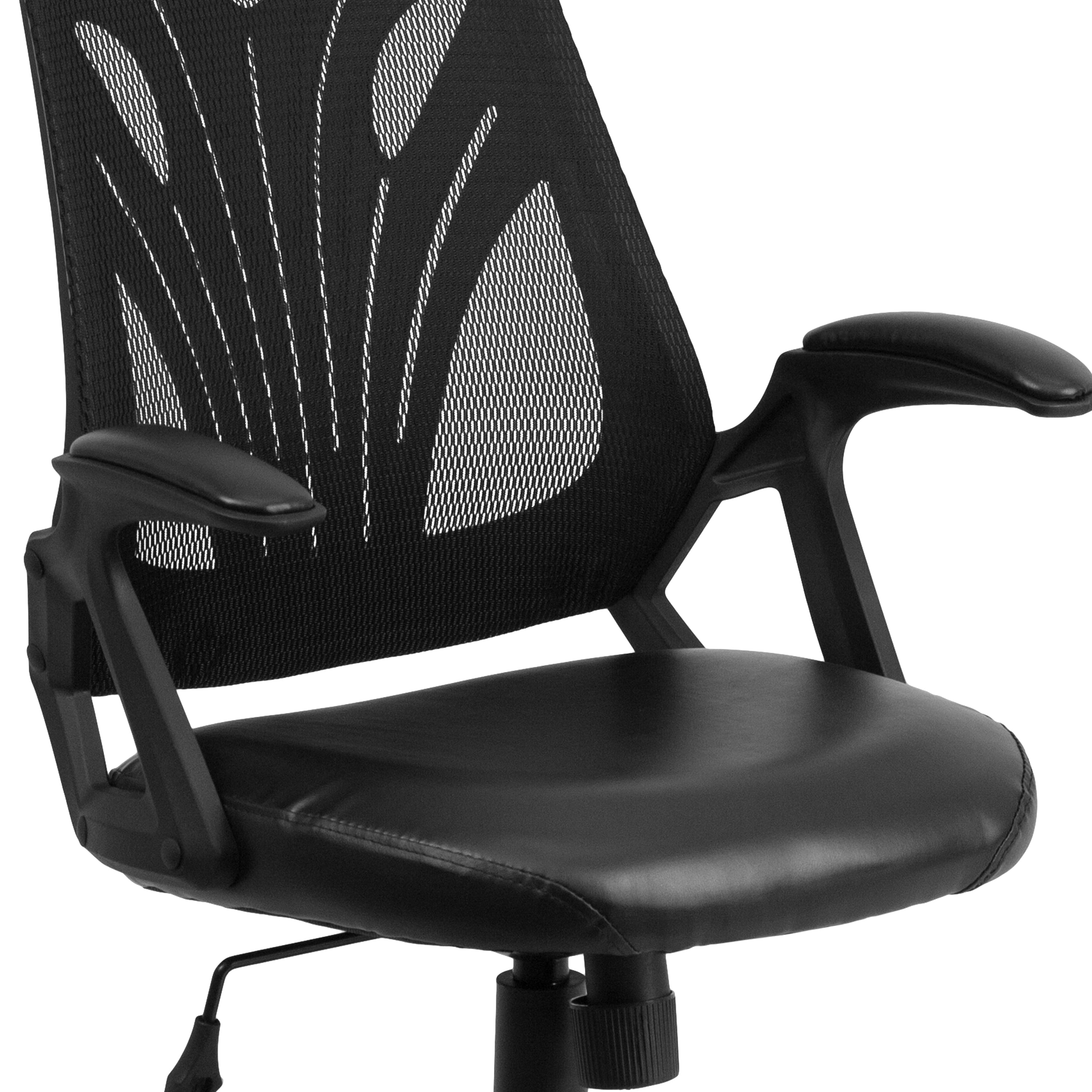 Flash Furniture Sam Mid-Back Designer Black Mesh Swivel Task Office Chair with LeatherSoft Seat and Open Arms - Image 3