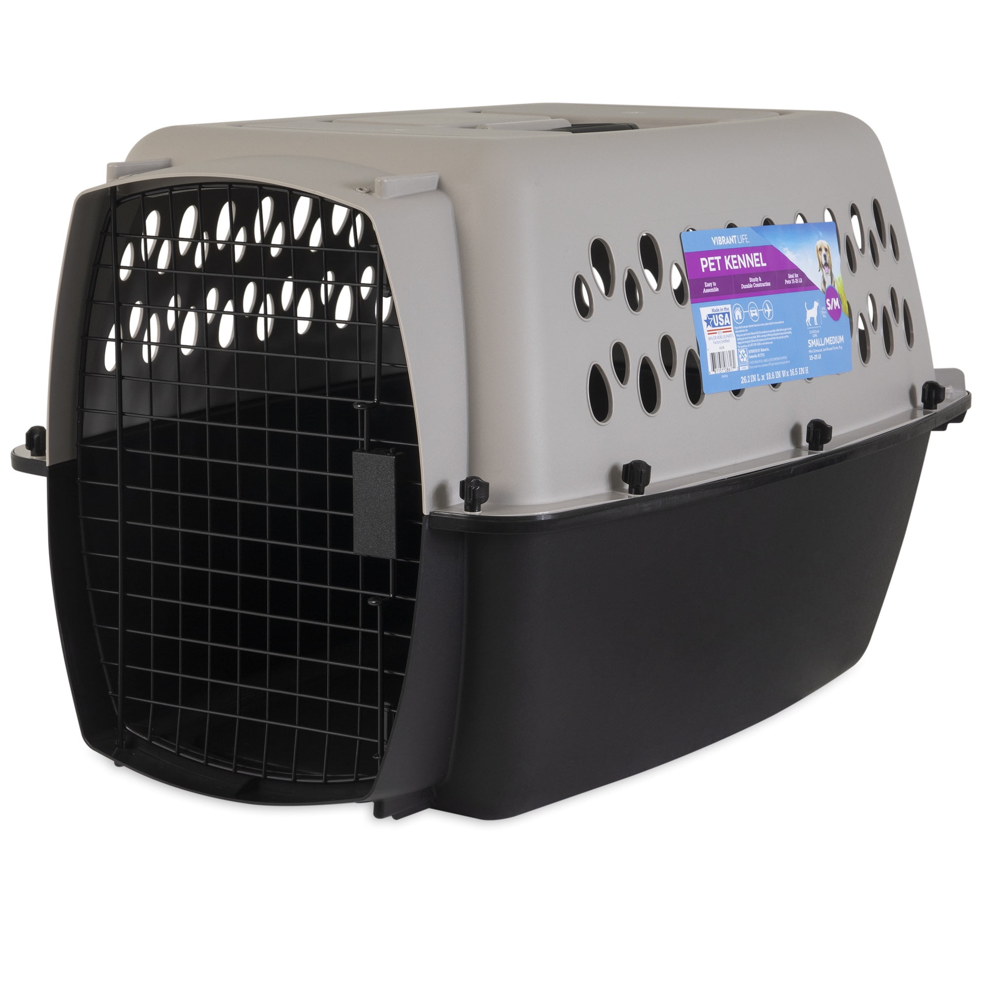 Vibrant Life Pet Portable Kennel for Dogs, Hard-Sided Travel Carrier, Durable, Metal Door, Black & Grey, For Pets 15-25 lbs, 26.2" L x 18.6" W x 16.5" H - Image 10