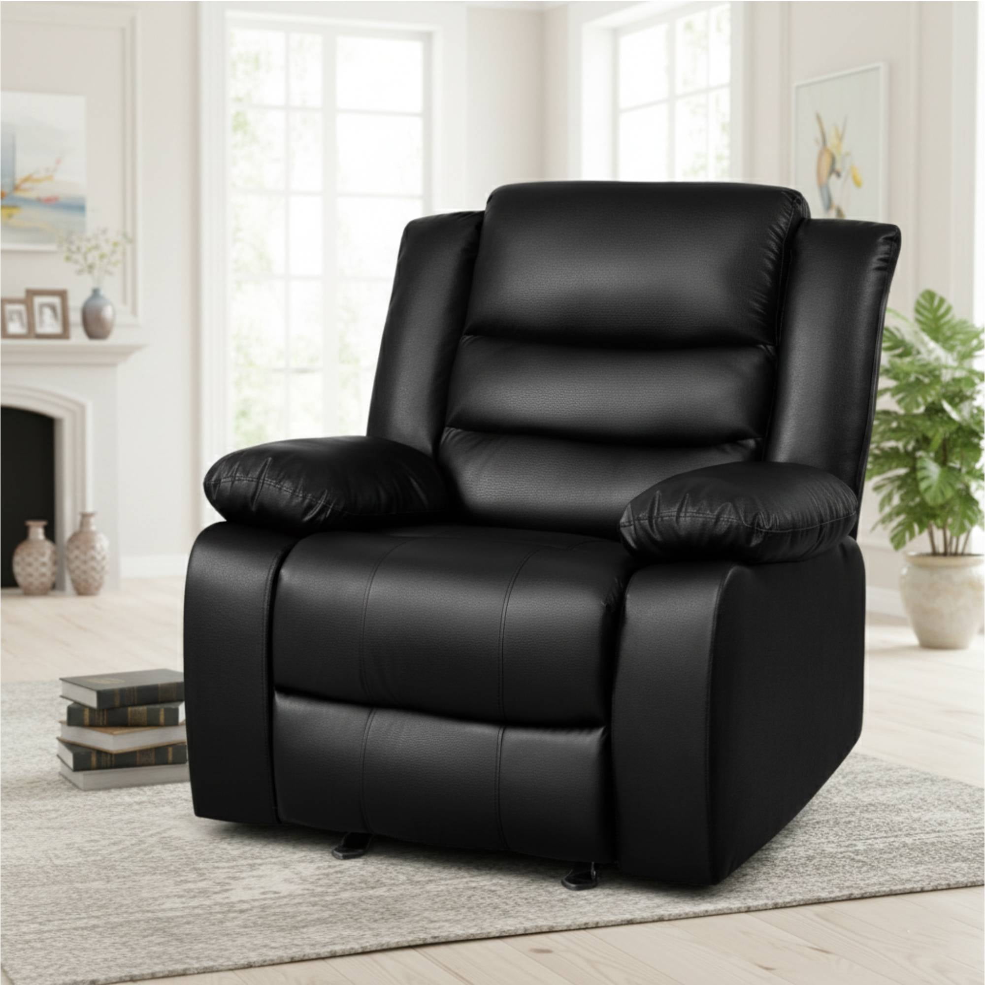 TrumanPick Recliner Chairs for Audlts, PU Leather Rocker Recliners Small Spaces Sleeper Sofa Chair for Living Room, Black - Image 2
