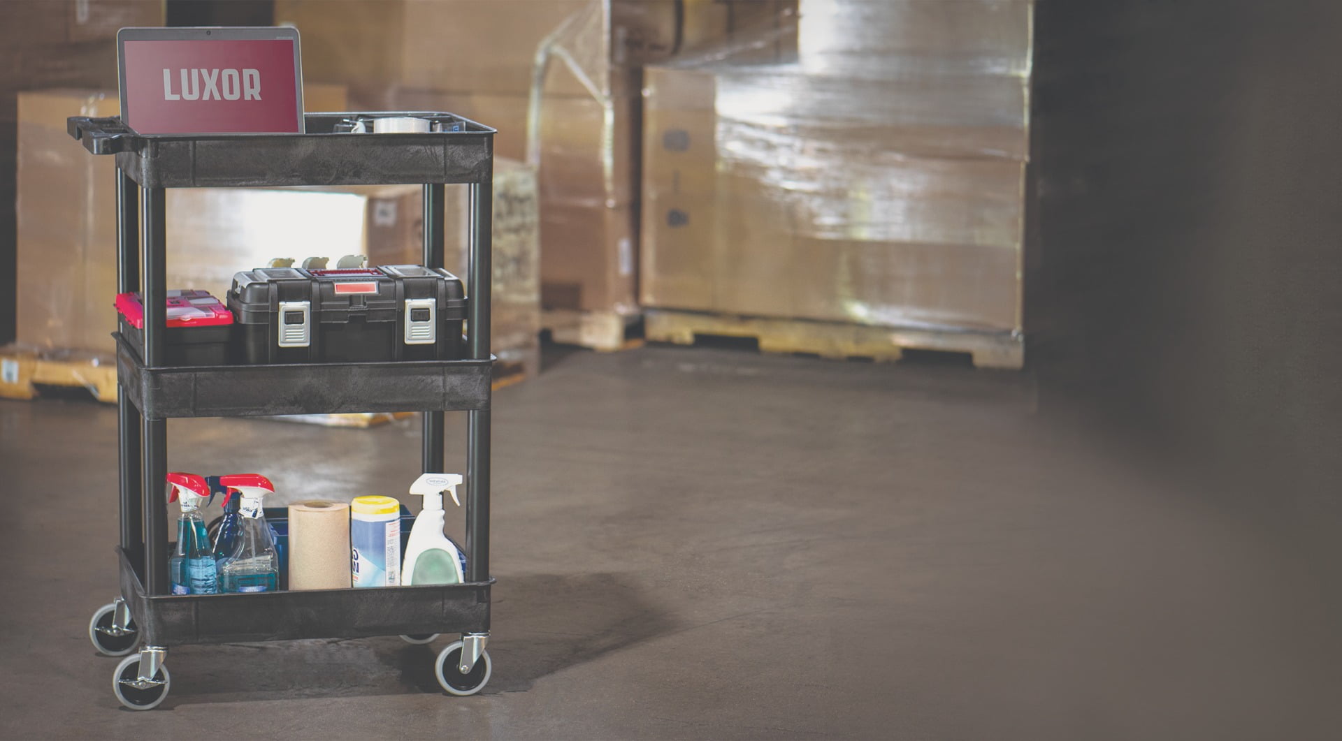 Luxor 18" x 24" Three Shelf Tub Utility Cart - Black - Image 7