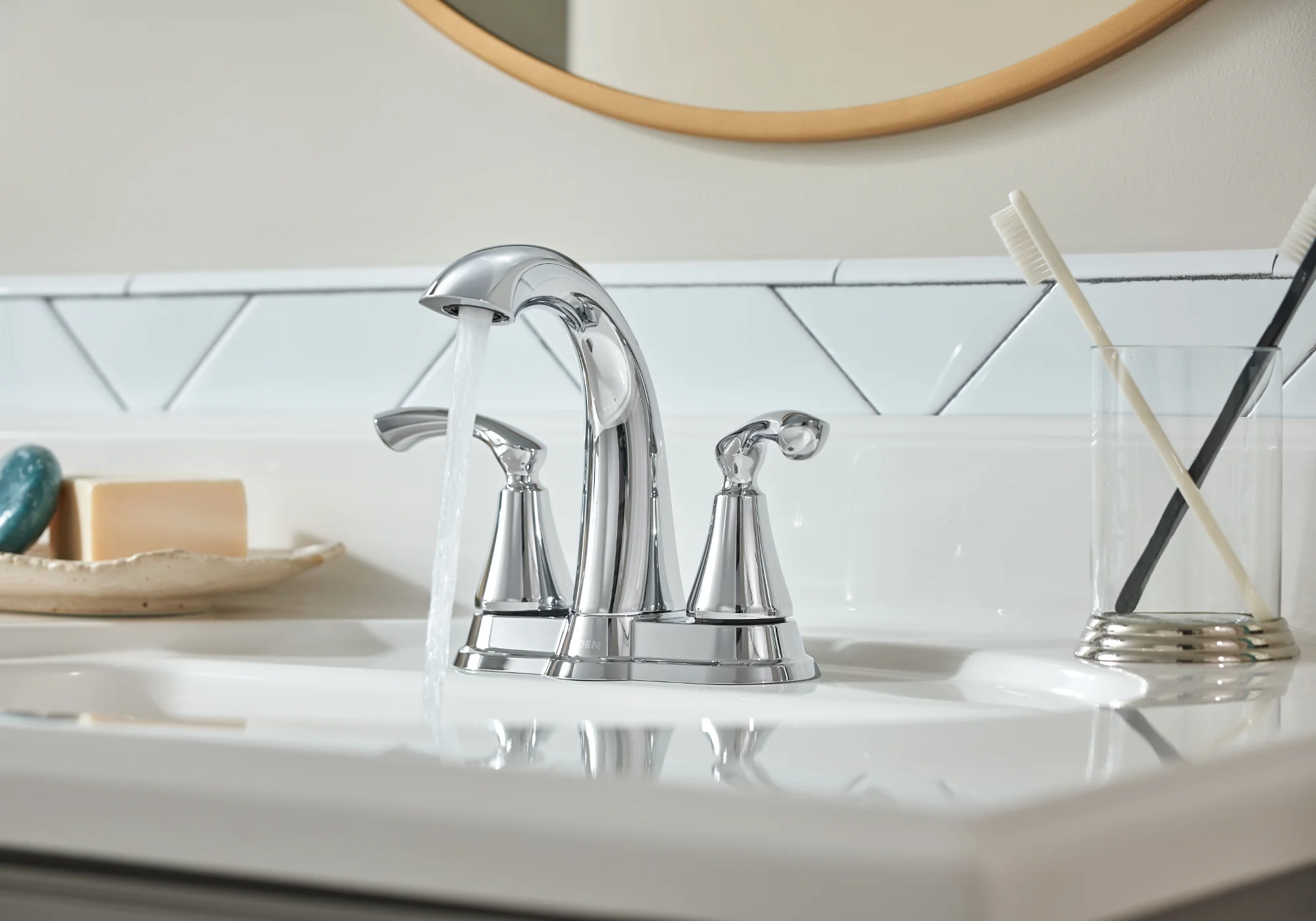 Moen Tiffin 2-Handle Chrome Centerset Bathroom Sink Faucet, WS84876 - Image 3