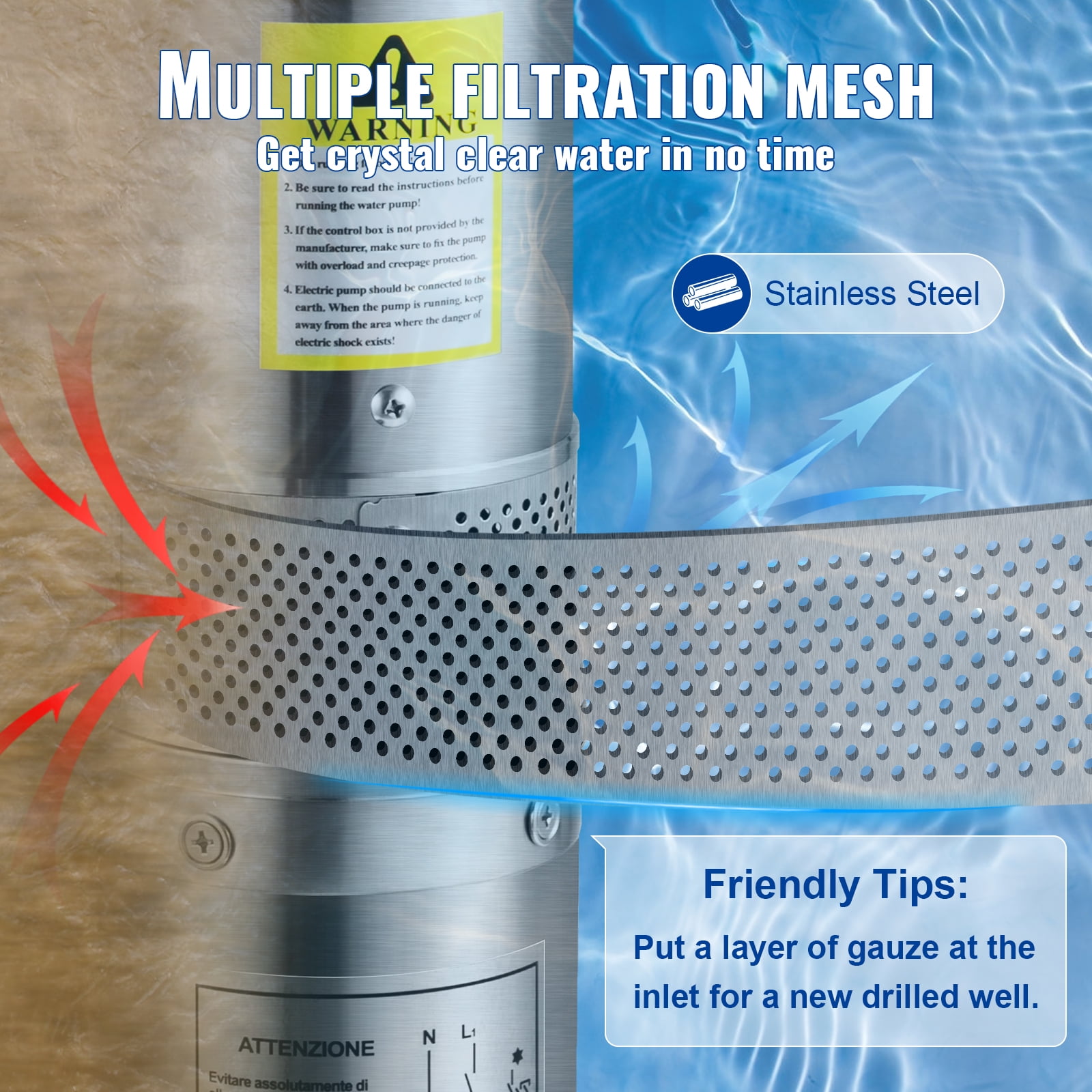 VEVORDeep Well Submersible Pump, 1.5HP 115V/60Hz, 37GPM 276ft Head, with 33 ft Cord & External Control Box, 4 inch Stainless Steel Water Pumps for Industrial, Irrigation and Home Use, IP68 Waterproof - Image 5