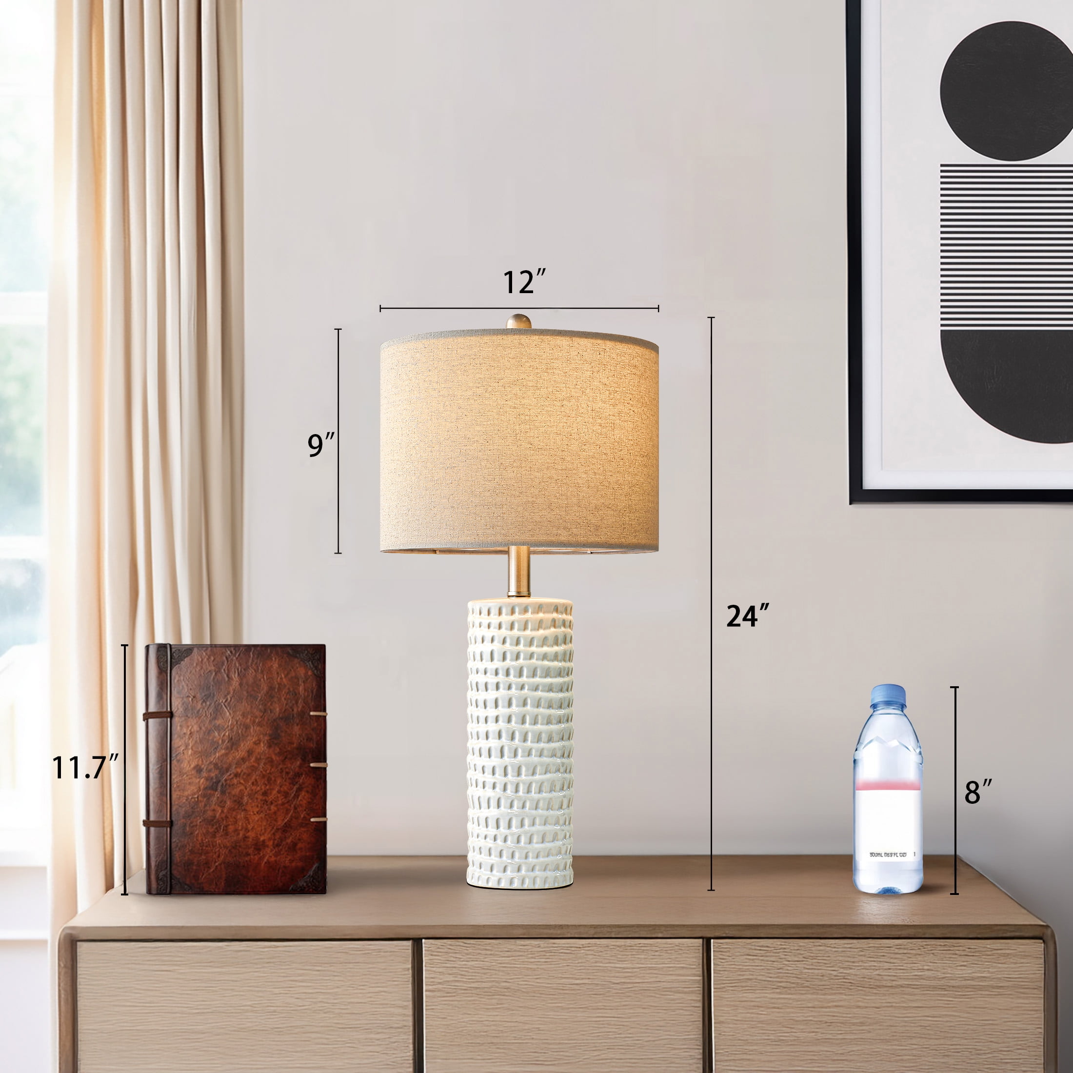 Oneach Ceramic Table Lamp Set of 2 24" White Contemporary Bedside Nightstand Lamps for Bedroom Living Room - Image 10