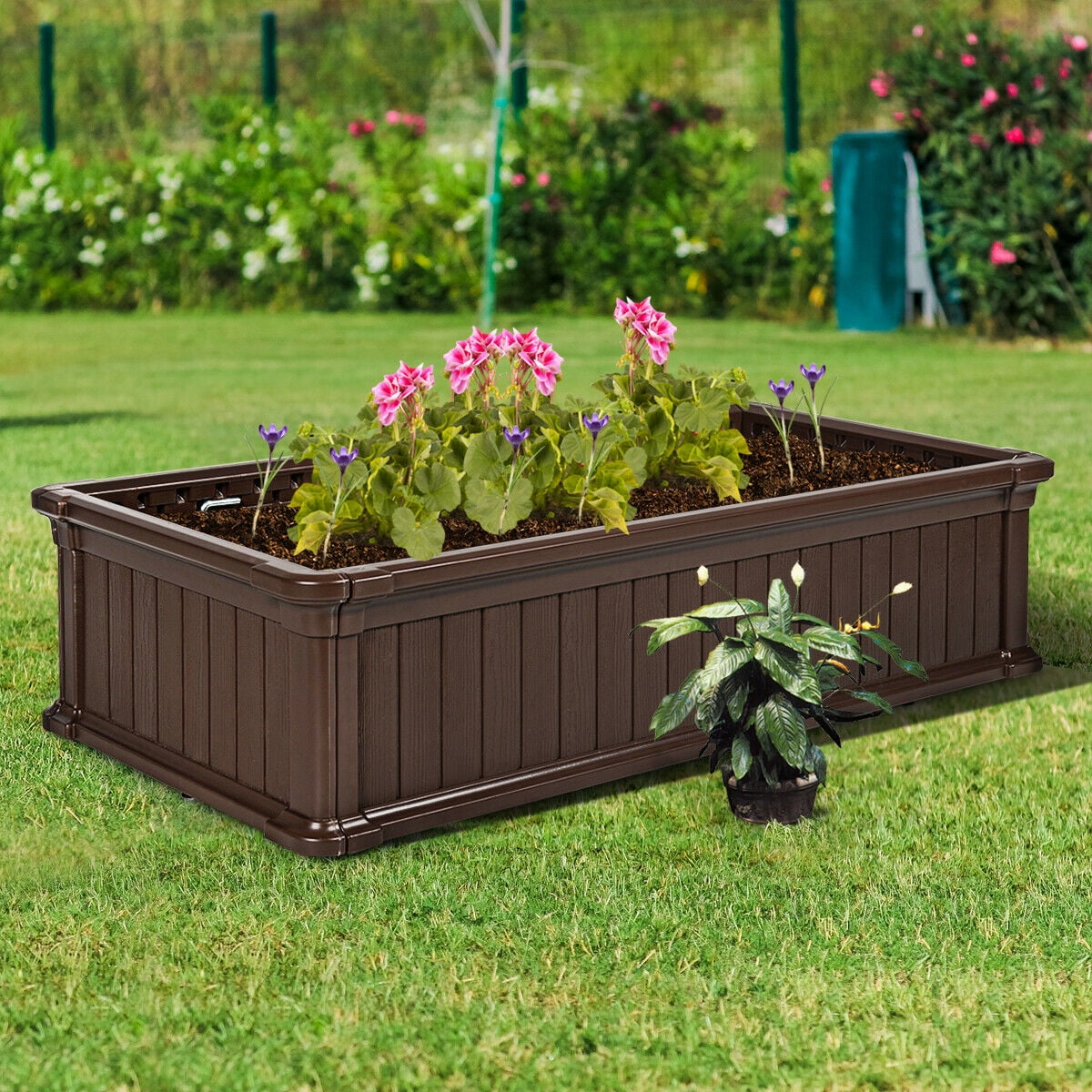 Gymax 48''x24'' Raised Garden Bed Rectangle Plant Box Planter Flower Vegetable Brown - Image 2