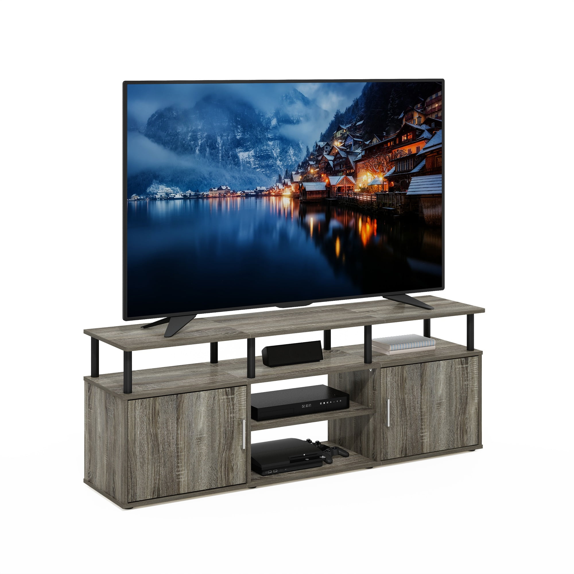 Furinno Jensen TV Stand for TV up to 70 Inch, French Oak Grey/Black - Image 4