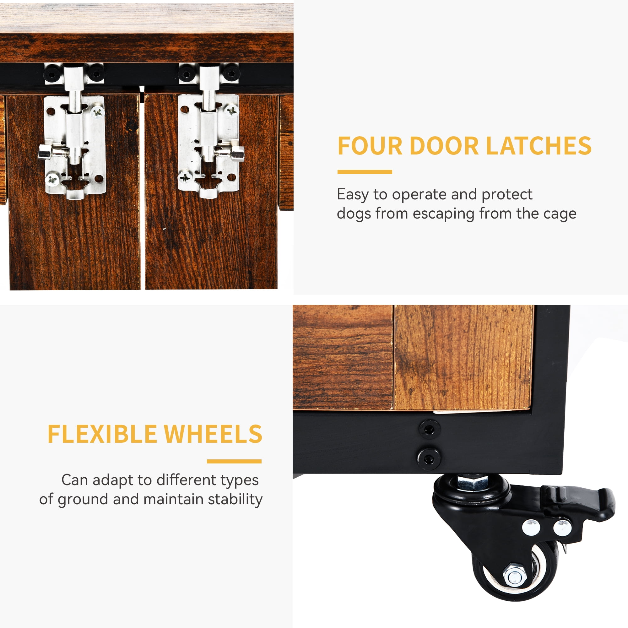 Uforic 32 inch Wooden Dog Crate Furniture,Double-Doors Kennel Indoor with Divider and 2 swirling bowls,End Table Dog Crate for Small Medium Dogs, 31.4"L x 22"W x 27.9"H, Dark Brown - Image 4