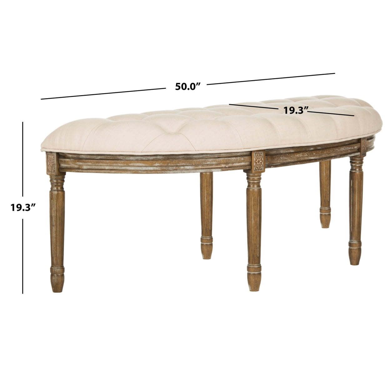 SAFAVIEH Abilene Tufted Rustic Semi Circle Bench, Beige/Rustic Oak - Image 4