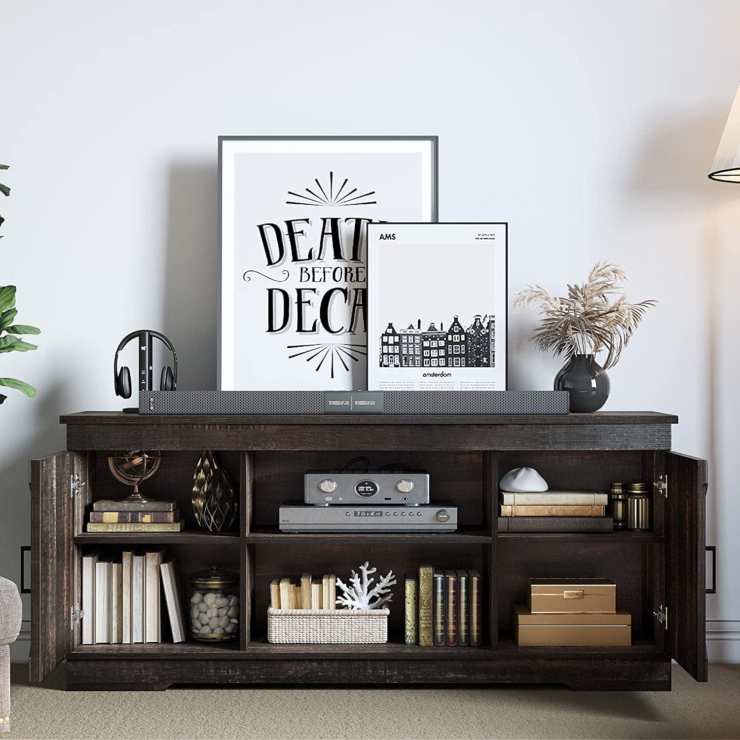 DEXTRUS Rustic TV Stand for 65 Inch TV, Entertainment Center for 300lbs with Double Barn Doors, TV Media Console TV Cabinet, Dark Oak - Image 8